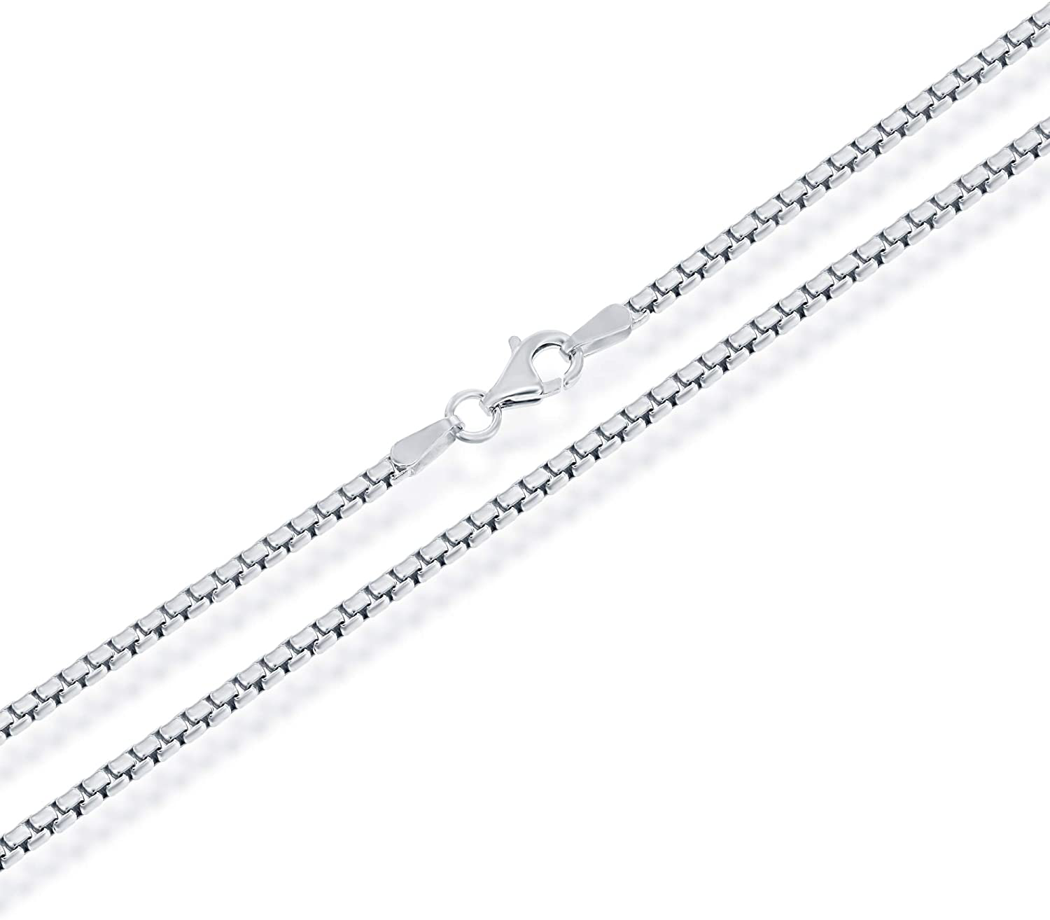 NYC Sterling round Link Chain - Rhodium Necklaces for Men – Luxurious Rhodium Chain – 2Mm round Box Chain – Modern and Minimalist Design – Made in Italy - 16-Inch to 30-Inch