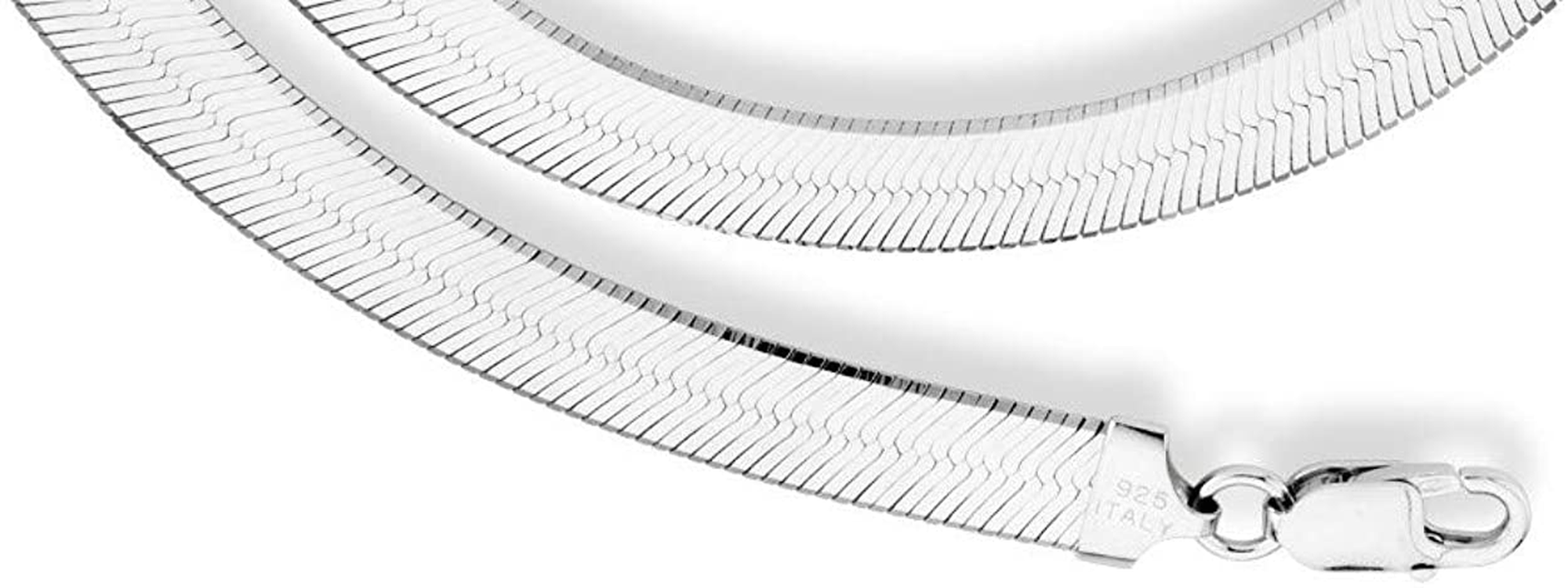 Miabella Solid 925 Sterling Silver Italian 10Mm Flat Herringbone Chain Necklace for Women Men 17, 18, 20, 22 Inch Made in Italy