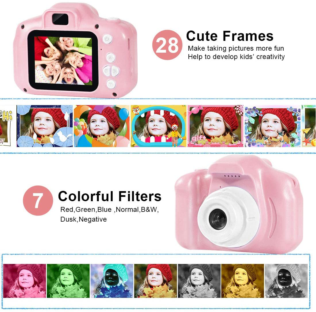 Agoigo Kids Waterproof Camera Toys for 3-12 Year Old Boys Girls Christmas Birthday Gifts Children'S HD Video Digital Action Cameras Child Indoor Outdoor Toddler Camera, 2 Inch Screen (Pink)