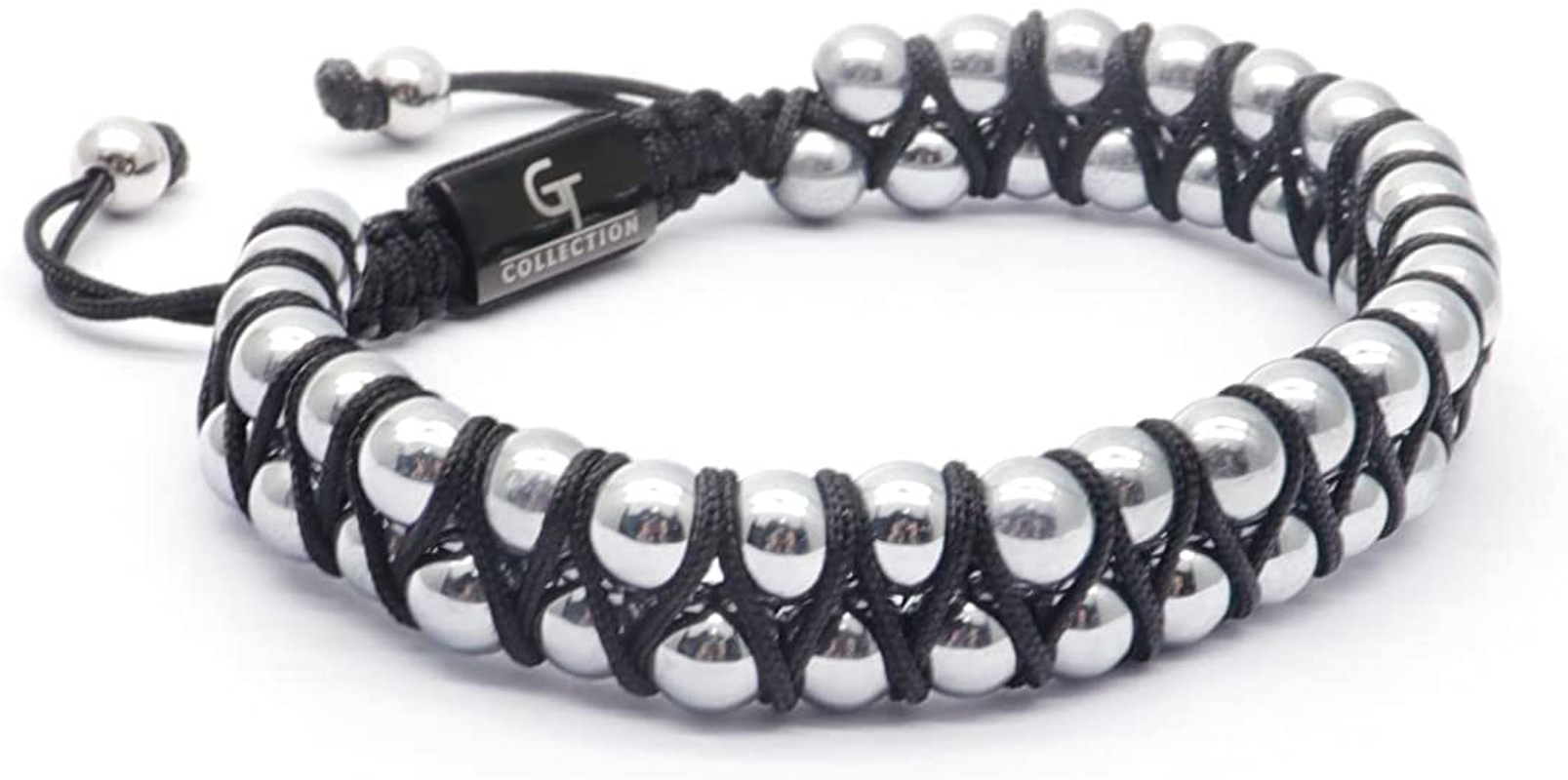 GT Collection Men'S Double Beaded Bracelet - Used for Its Grounding Effects – 100% Natural Wrapped - Adjustable Gemstones Beaded Bracelet for Men’S