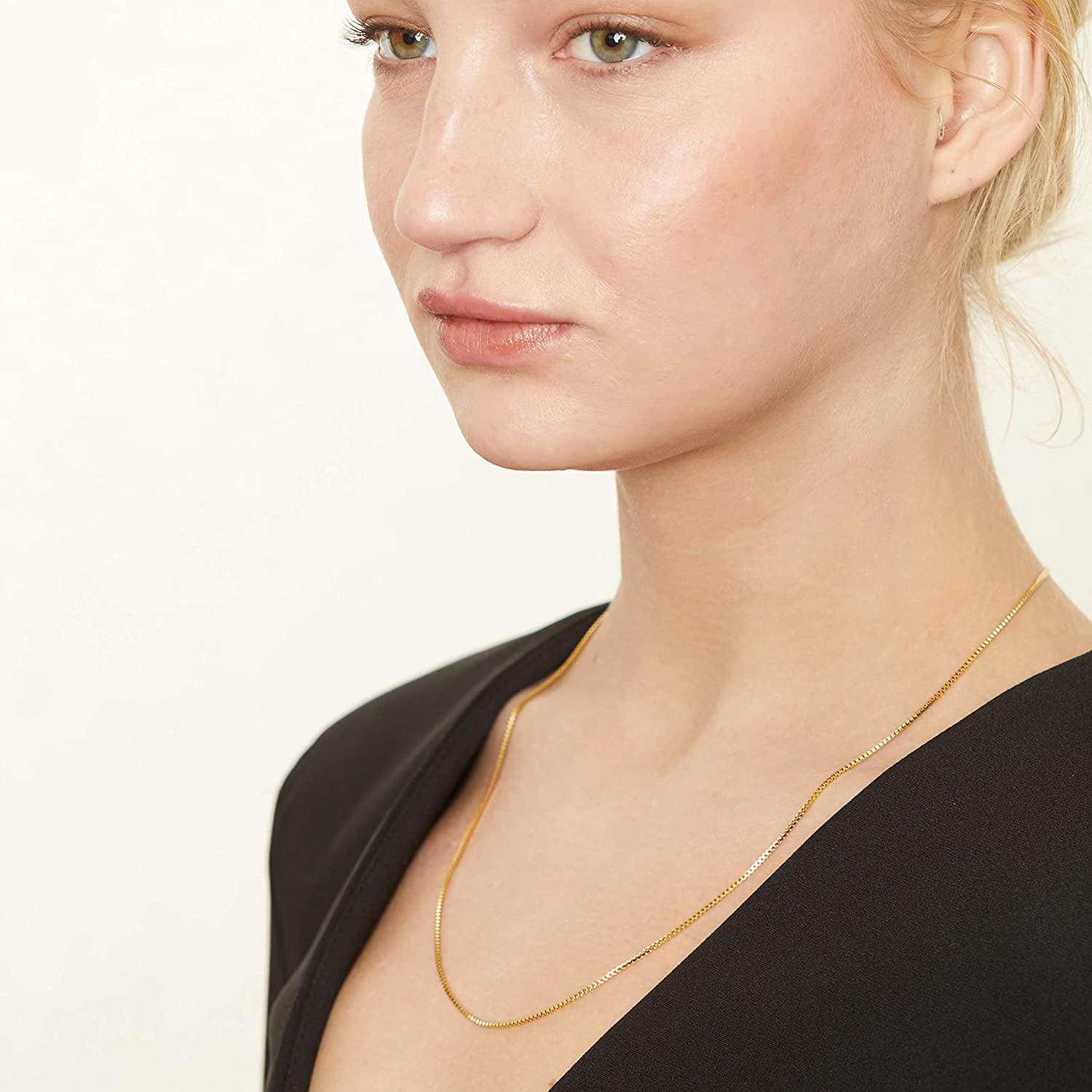 KISPER 24K Gold over Stainless Steel 1.2Mm Thin Box Chain Necklace