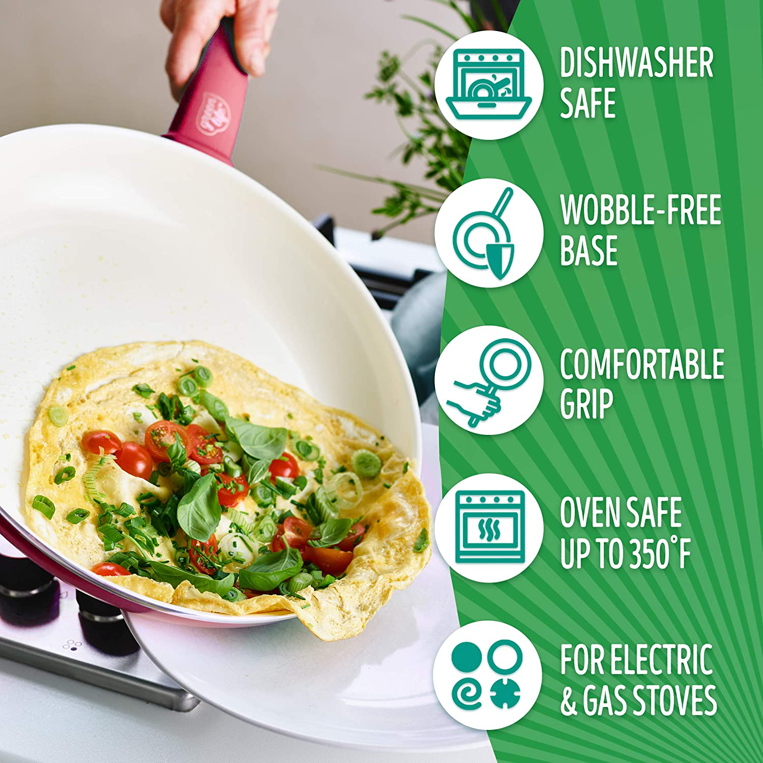 Greenlife Soft Grip Healthy Ceramic Nonstick, Cookware Pots and Pans Set, 16 Piece, Red