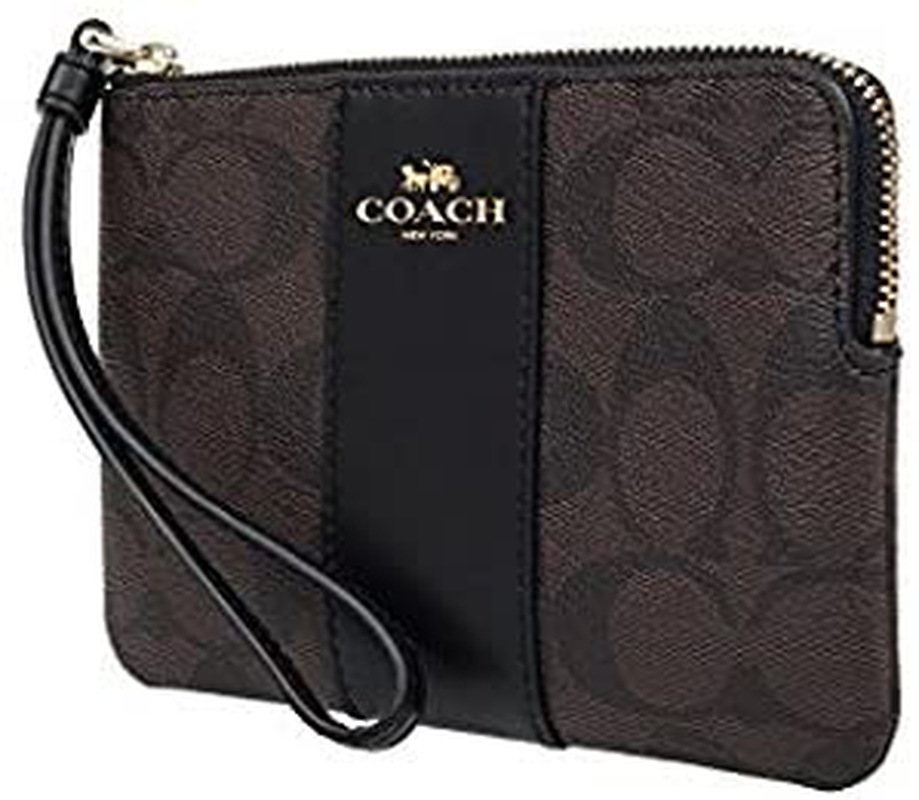 COACH WOMENS Corner Zip Wristlet in Canvas Leather