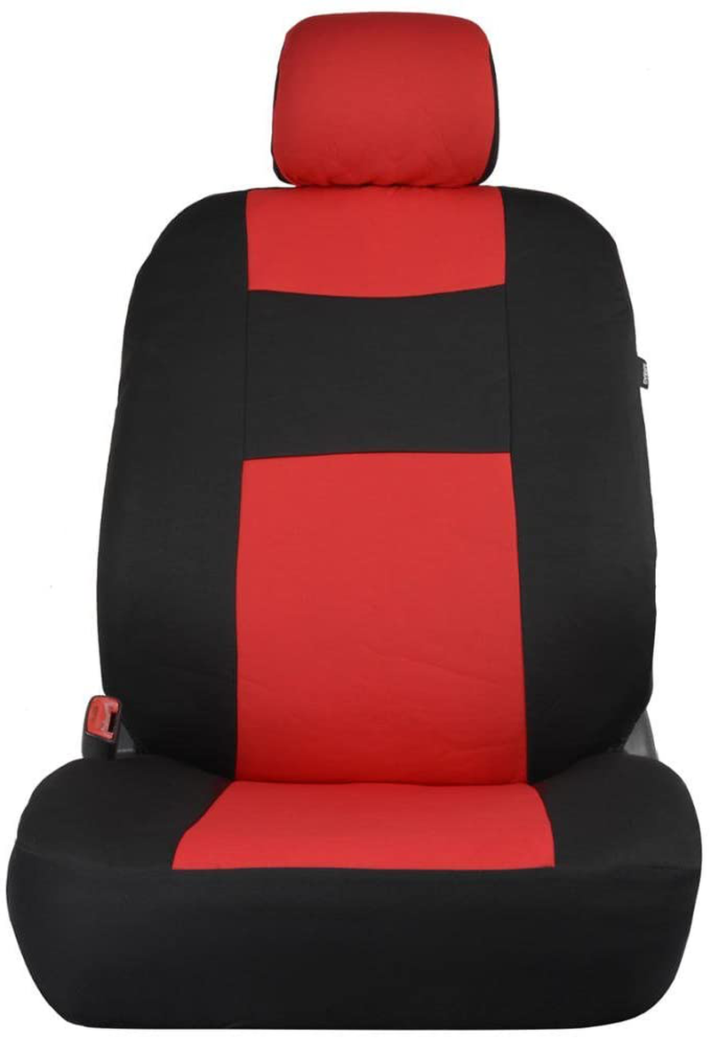BDK Polypro Car Seat Covers Full Set in Red on Black – Front and Rear Split Bench Seat Protectors, Easy to Install, Universal Fit Interior Accessories for Auto Truck Van SUV
