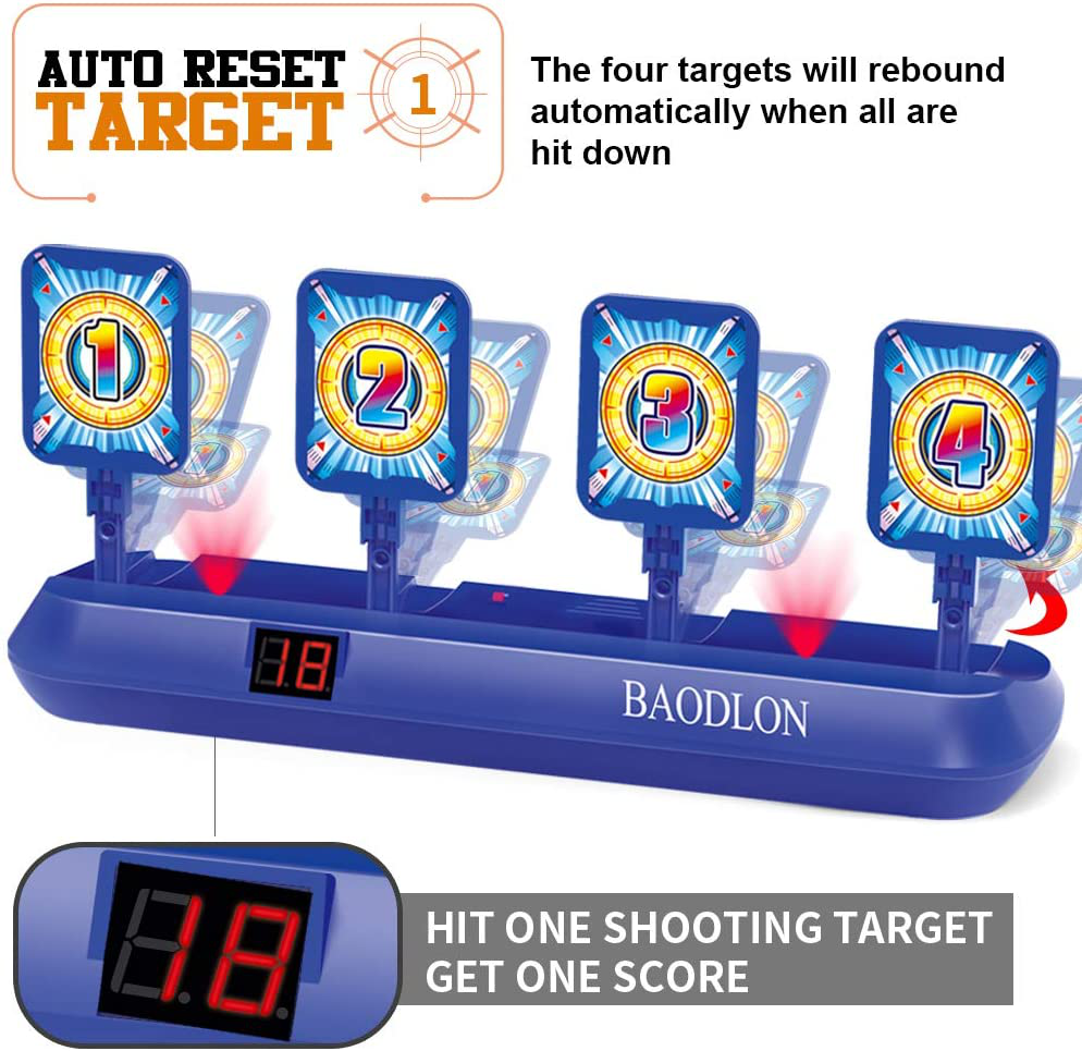 BAODLON Digital Shooting Targets with Foam Dart Toy Gun, Electronic Scoring Auto Reset 4 Targets Toys, Fun Toys for Age of 5, 6, 7, 8, 9, 10+ Years Old Kids, Boys & Girls, Compatible with Nerf Toys
