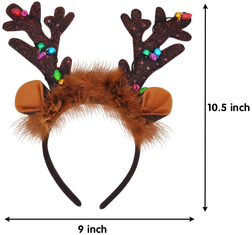 4Pcs Light-Up Christmas Reindeer Headband, Christmas Headbands for Christmas Supplies and Holiday Parties Favors (ONE SIZE FITS ALL)
