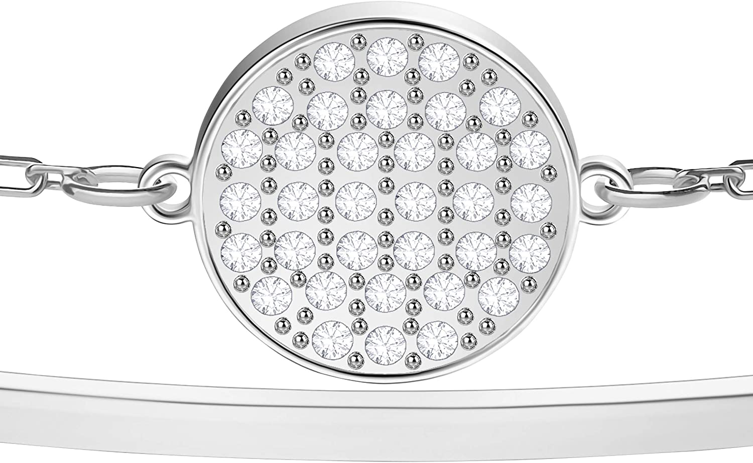 Swarovski Ginger Collection Women'S Bangle Bracelet, Sparkling White Crystals with Rhodium Plated Band and Chain