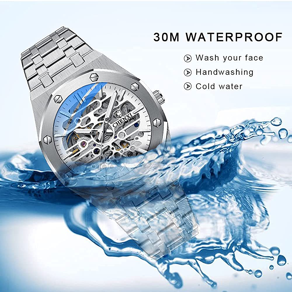 Mechanical Men'S Watch Stainless Steel Automatic Skeleton Waterproof Watches for Men