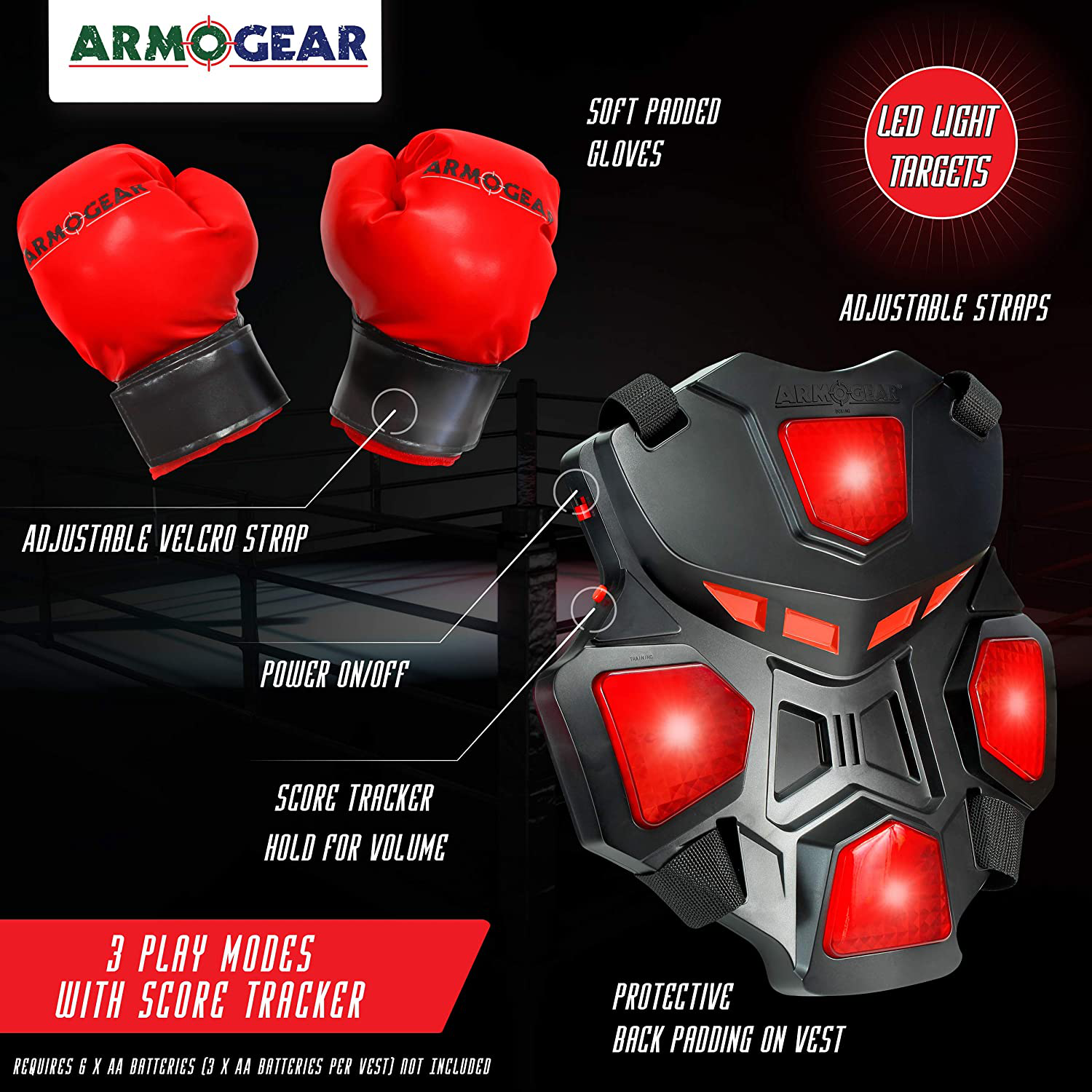 Armogear Electronic Boxing Toy for Kids | Interactive Boxing Game with 3 Play Modes, Includes 2 Pairs Boxing Gloves | Cool Toy for Teen Boys | Sports Toy for Kids Boys & Girls, Ages 8 Years +