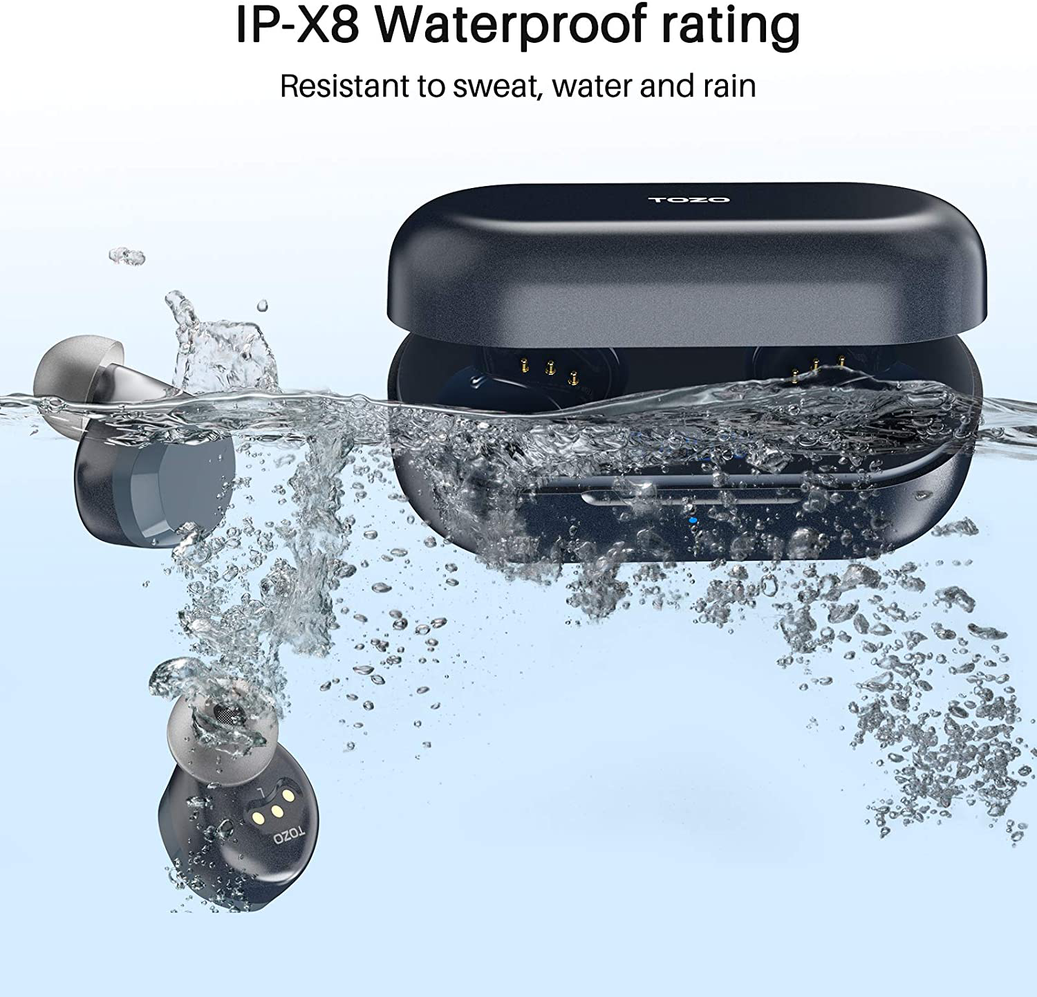 TOZO T12 Wireless Earbuds Bluetooth Headphones Premium Fidelity Sound Quality Wireless Charging Case Digital LED Intelligence Display IPX8 Waterproof Earphones Built-In Mic Headset for Sport Blue