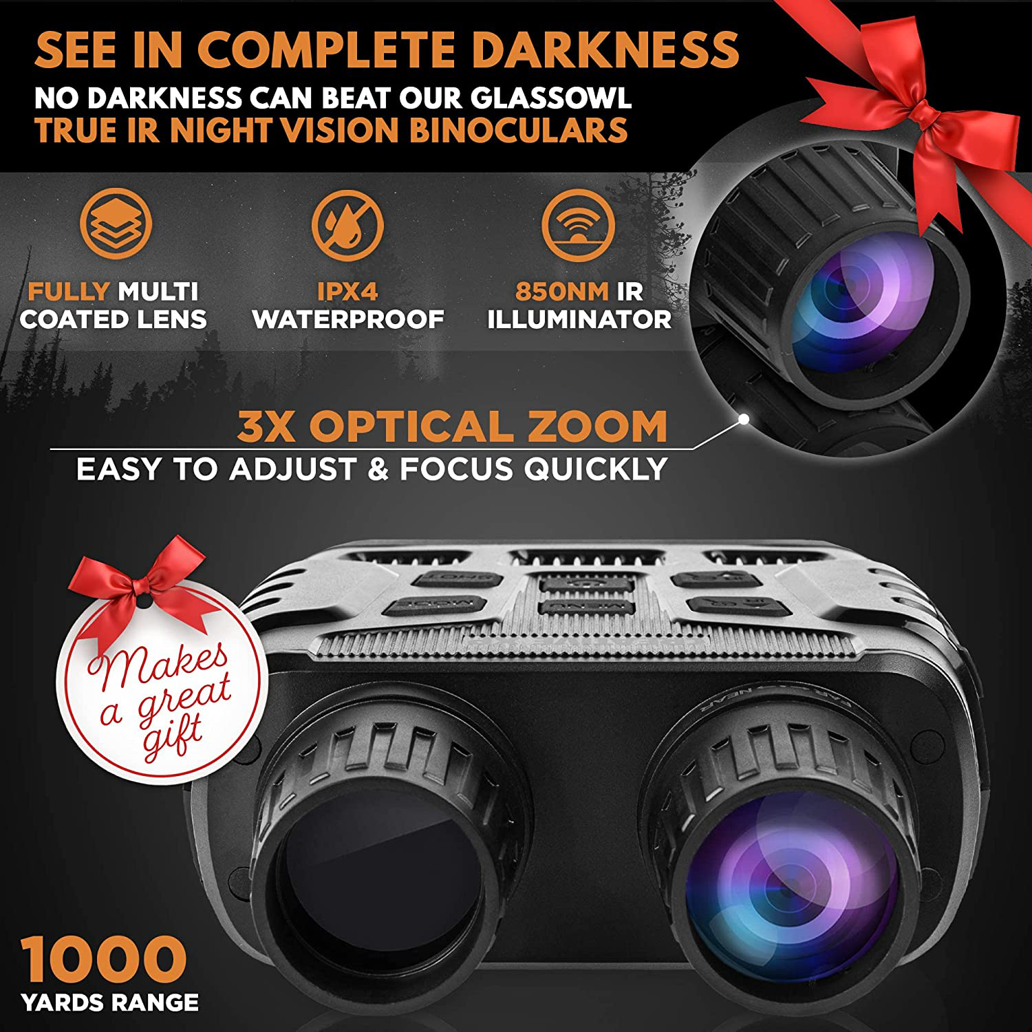 CREATIVE XP Digital Night Vision Binoculars for 100% Darkness - save Photos & Videos with Audio – 4X35 Mm Infrared Spy Gear for Hunting & Surveillance – Large Screen, 1000Ft Viewing Range & 32GB Card