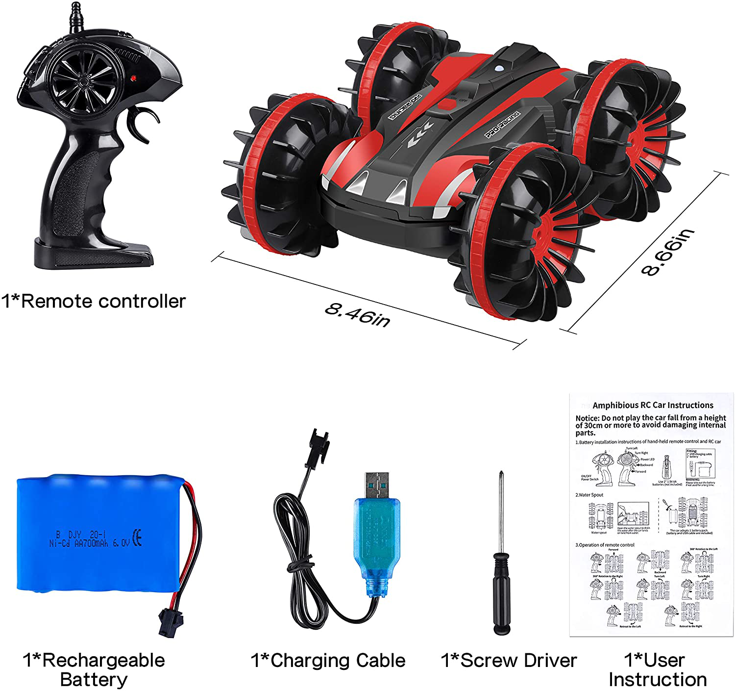 YEZI Amphibious RC Car for Kids Toys for 6-12 Year Old Boy 2.4 Ghz Remote Control Boat Waterproof RC Monster Truck Stunt Car 4WD Remote Control Vehicle Teen Adult Gift All Terrain Water Beach Pool Toy