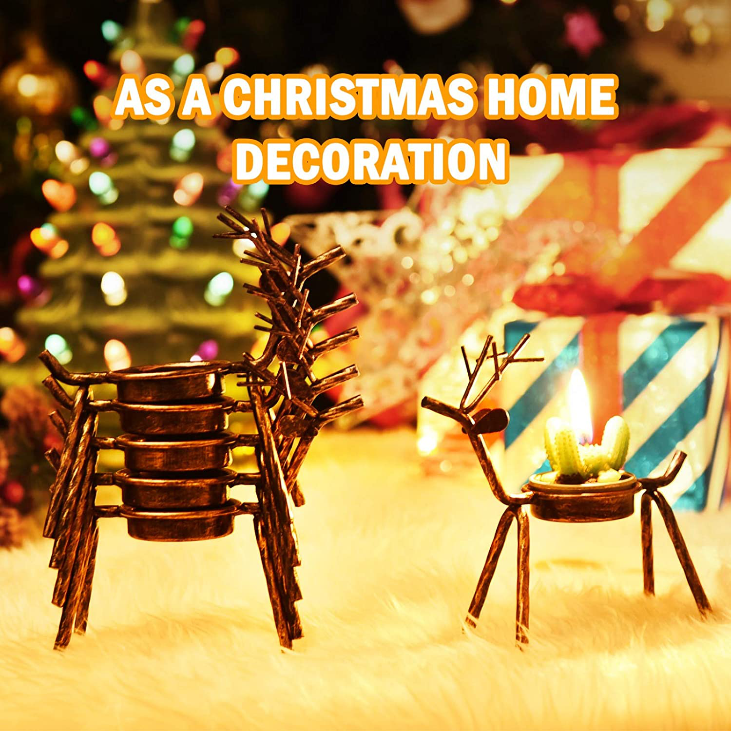 Rocinha Reindeer Candle Holder, Set of 6 Tea Candles Holders Holiday Candlestick Christmas Decoration for Home, Table, Fireplace, Window