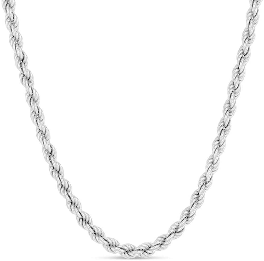 Verona Jewelers 925 Sterling Silver Diamond-Cut Rope Chain Solid Link Necklace 2MM 2.5MM 3MM- Braided Twist Necklace, Men Women Boys Girls, Jewelry Accessories Made in Italy, 14-36