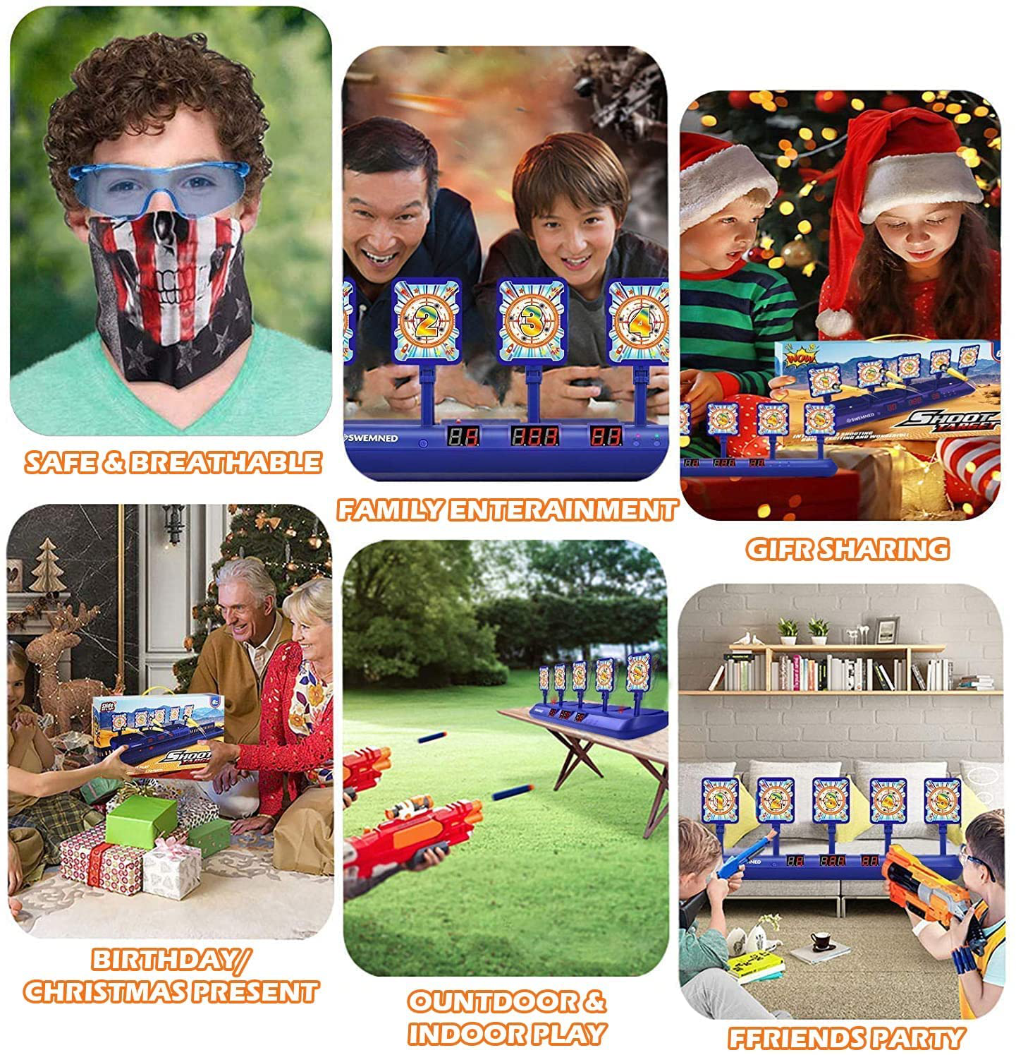 SWEMNED Digital Shooting Targets for Nerf Guns Practice Toy, Upgrade 5 Targets Auto Reset 3 Game Mode Electronic Scoring, Ideal Fun Gifts Toys for Age 5,6,7,8,9,10,11,12,13+ Year Old Kids/Boys/Girls