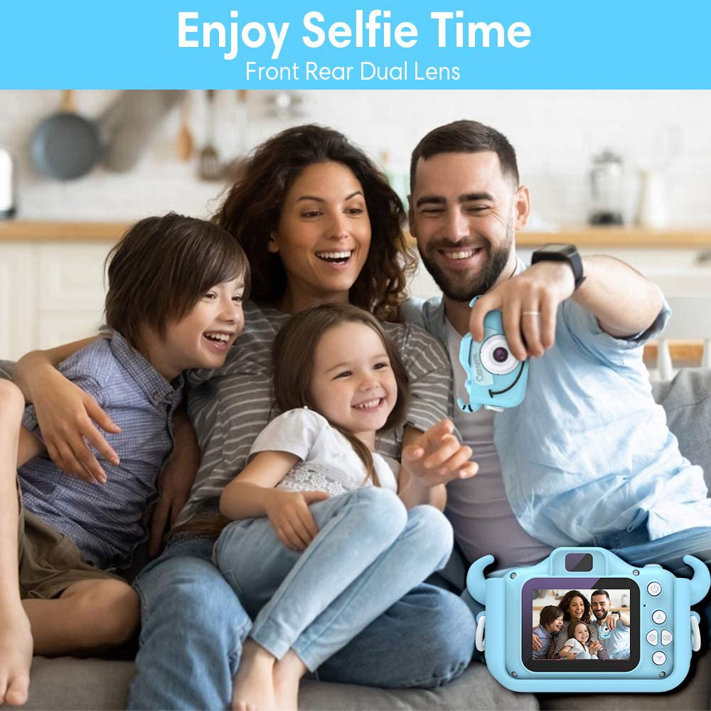 Goopow Kids Camera Toys for 3-8 Year Old Boys,Children Digital Video Camcorder Camera with Cartoon Soft Silicone Cover, Best Chritmas Birthday Festival Gift for Kids - 32G SD Card Included(Light Blue)