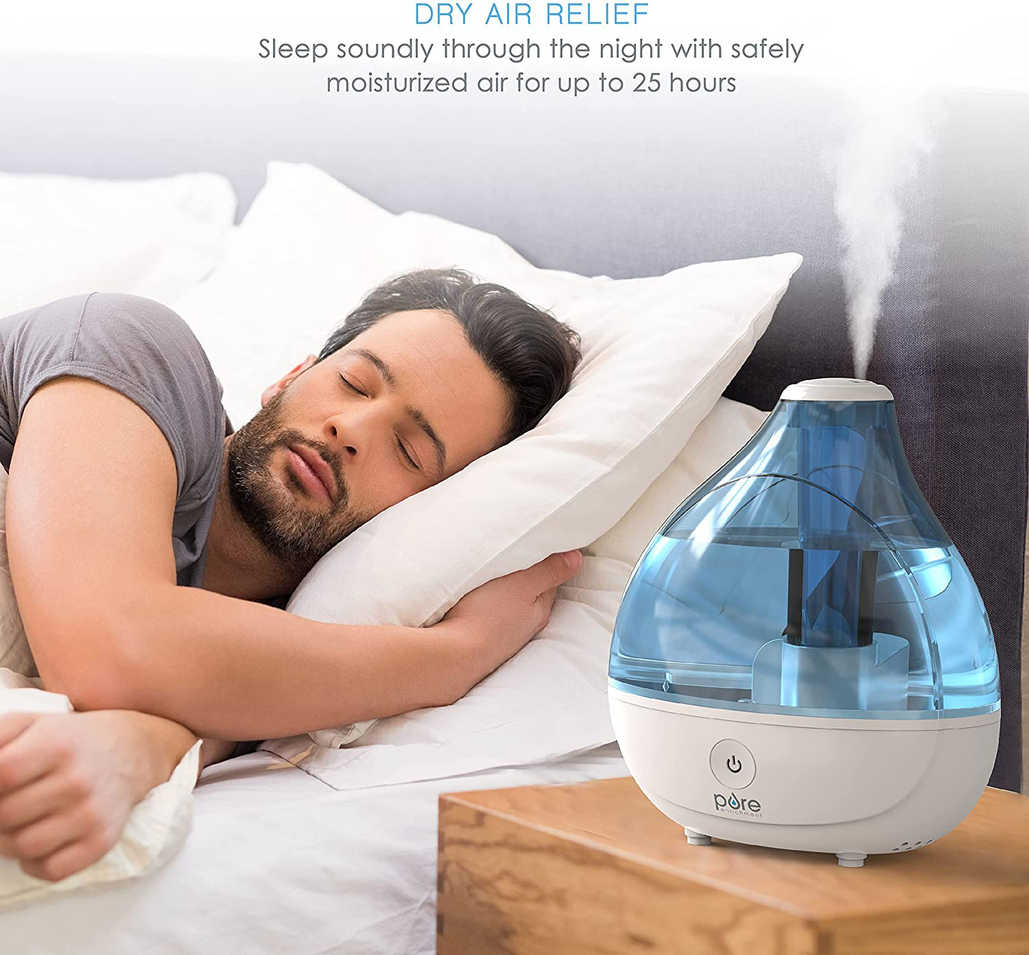 Pure Enrichment® Mistaire™ Ultrasonic Cool Mist Humidifier - Premium Unit Lasts up to 25 Hours with Whisper-Quiet Operation, Automatic Shut-Off, Night Light Function, and Bpa-Free