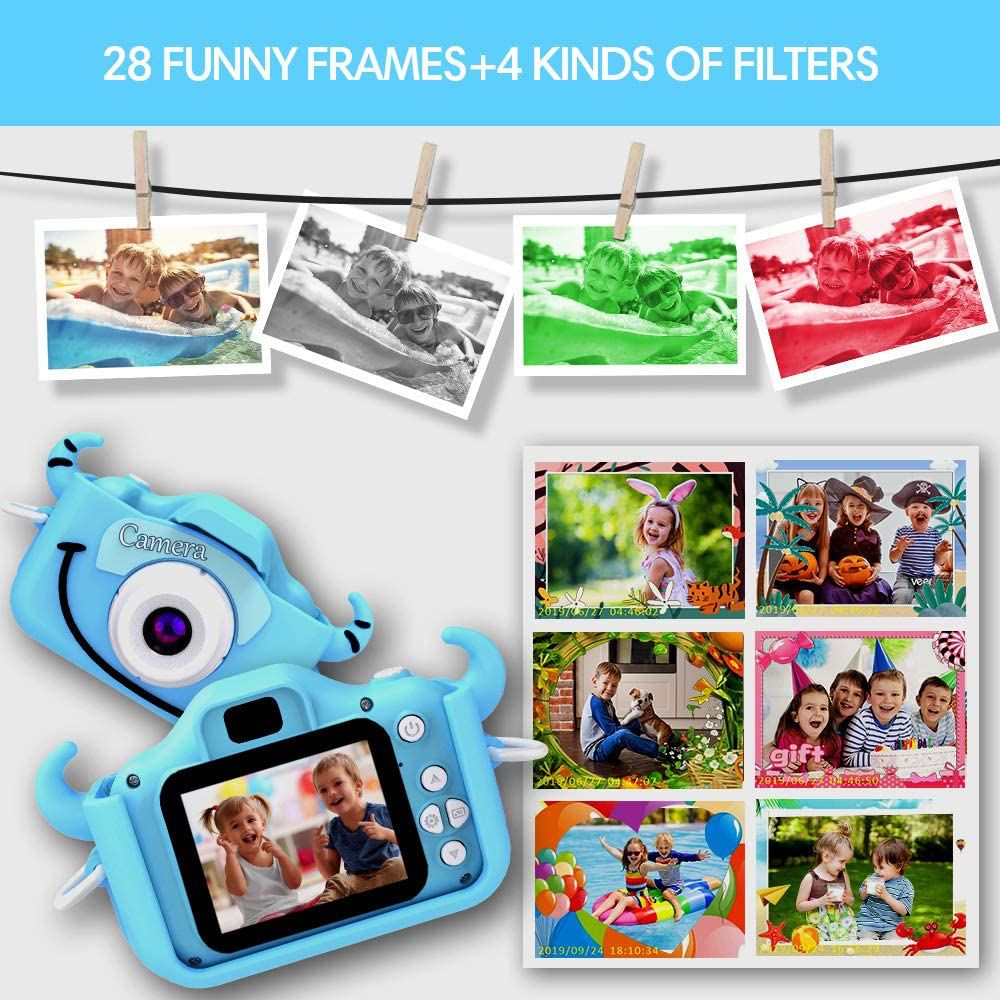 Goopow Kids Camera Toys for 3-8 Year Old Boys,Children Digital Video Camcorder Camera with Cartoon Soft Silicone Cover, Best Chritmas Birthday Festival Gift for Kids - 32G SD Card Included(Light Blue)