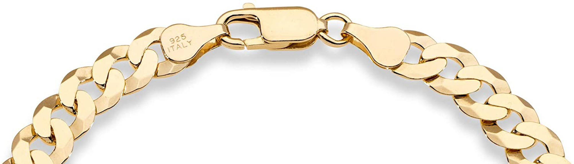 Miabella 18K Gold over Sterling Silver Italian 7Mm Solid Diamond-Cut Cuban Link Curb Chain Bracelet for Men Women 7, 7.5, 8, 8.5, 9 Inch, 925 Made in Italy