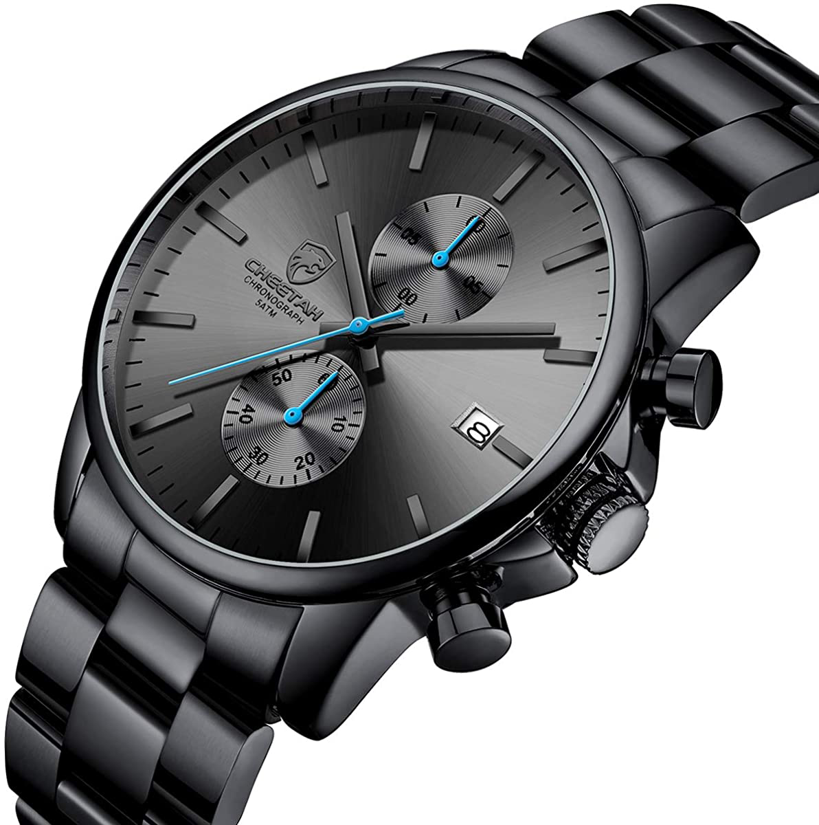 GOLDEN HOUR Fashion Business Mens Watches with Stainless Steel Waterproof Chronograph Quartz Watch for Men, Auto Date