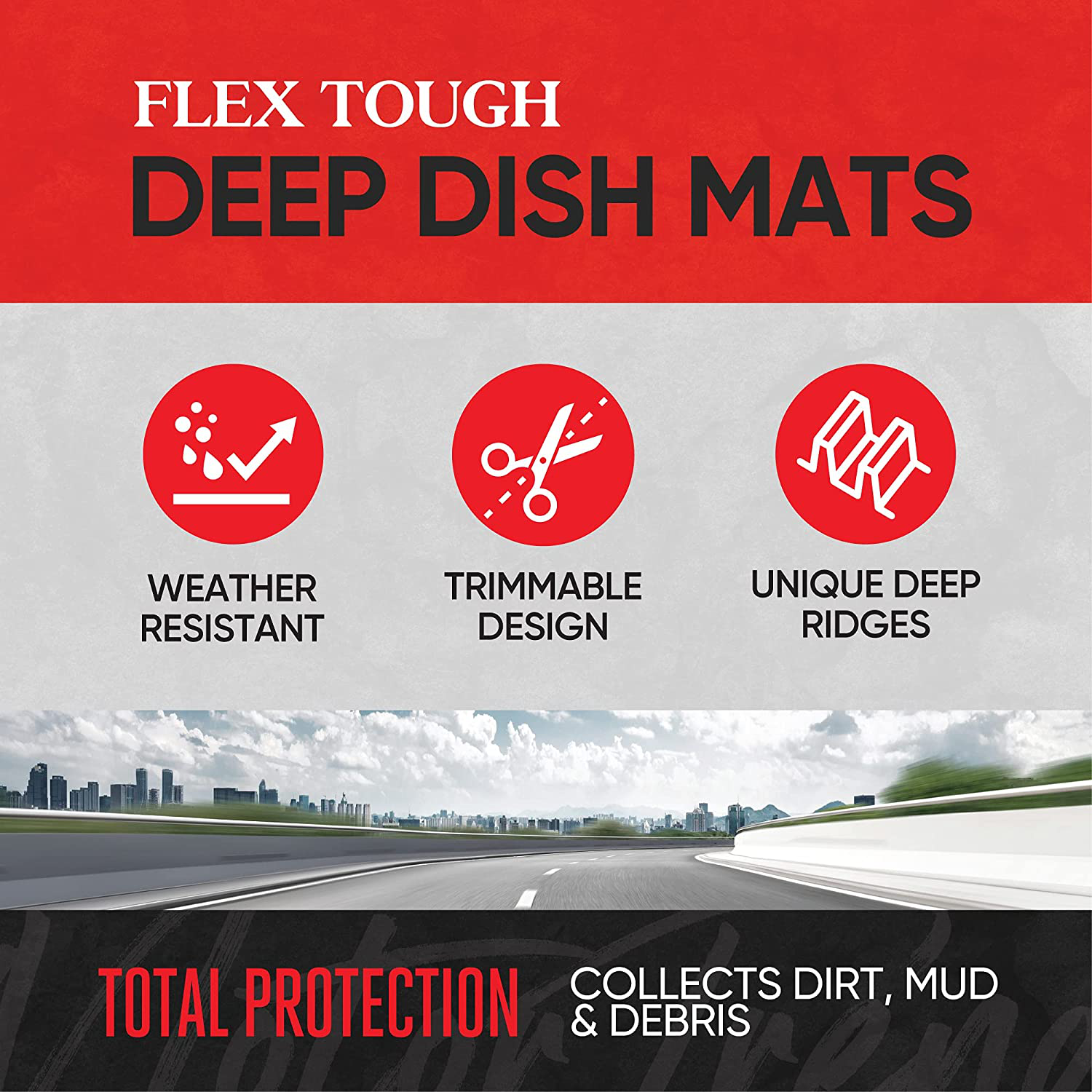 Motor Trend 923-BK Black Flextough Contour Liners-Deep Dish Heavy Duty Rubber Floor Mats for Car SUV Truck & Van-All Weather Protection, Universal Trim to Fit