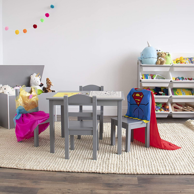 Humble Crew Kids Wood Table and 4 Chair Set, Grey