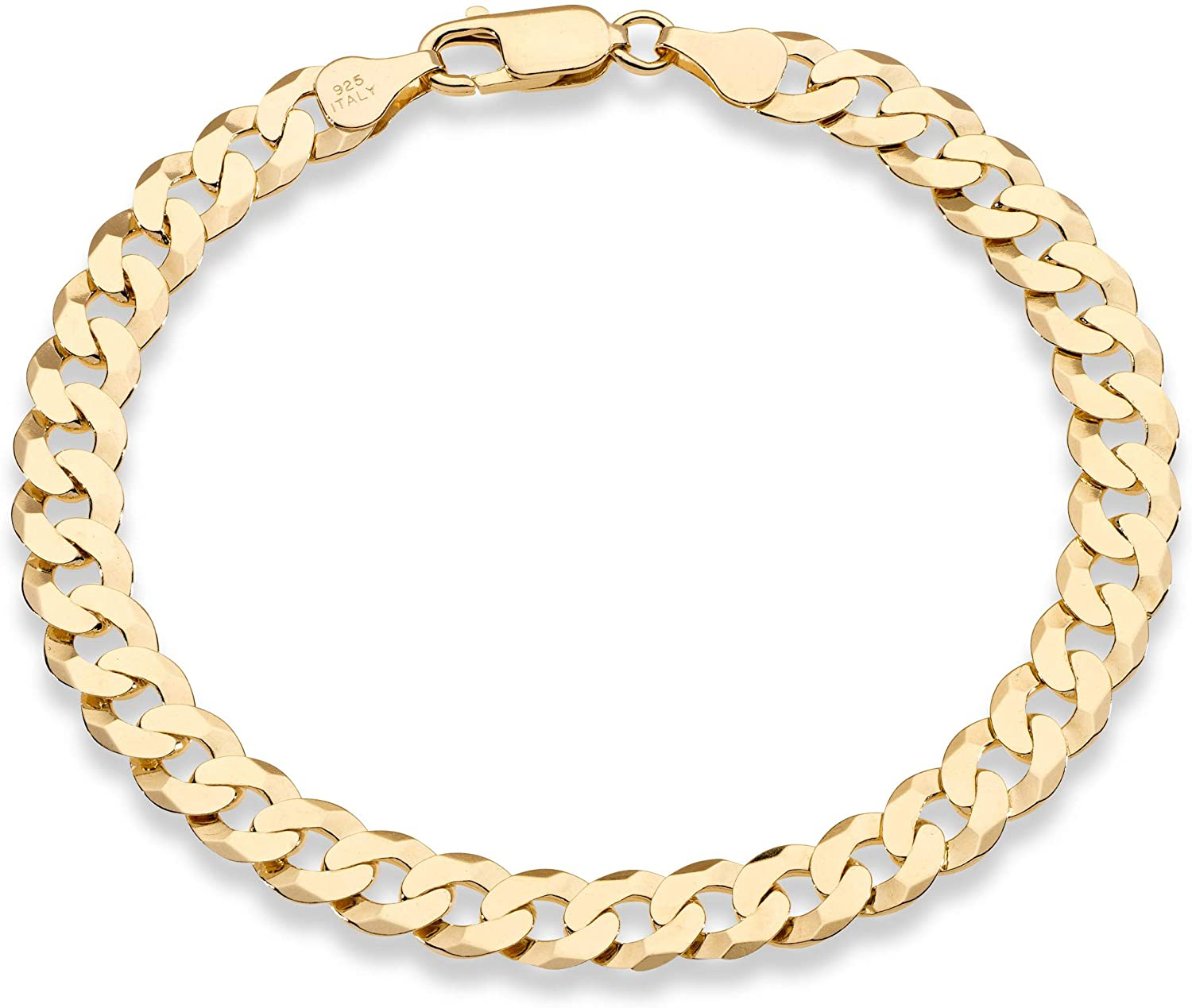 Miabella 18K Gold over Sterling Silver Italian 7Mm Solid Diamond-Cut Cuban Link Curb Chain Bracelet for Men Women 7, 7.5, 8, 8.5, 9 Inch, 925 Made in Italy