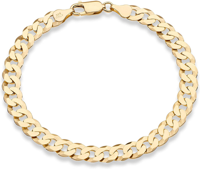 Miabella 18K Gold over Sterling Silver Italian 7Mm Solid Diamond-Cut Cuban Link Curb Chain Bracelet for Men Women 7, 7.5, 8, 8.5, 9 Inch, 925 Made in Italy
