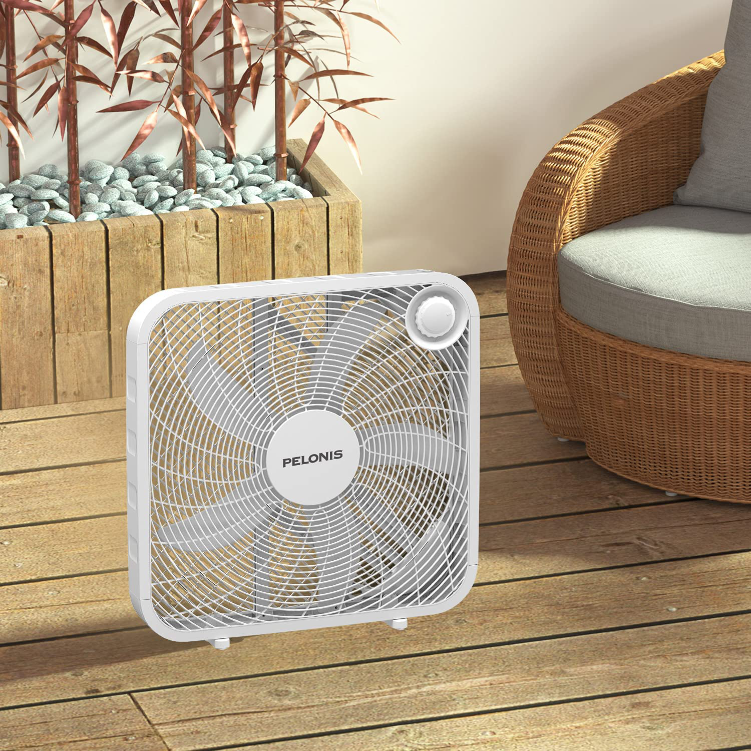 PELONIS PFB50A2BWW 3-Speed Box Fan for Full-Force Circulation with Air Conditioner, White, 2020 New Model