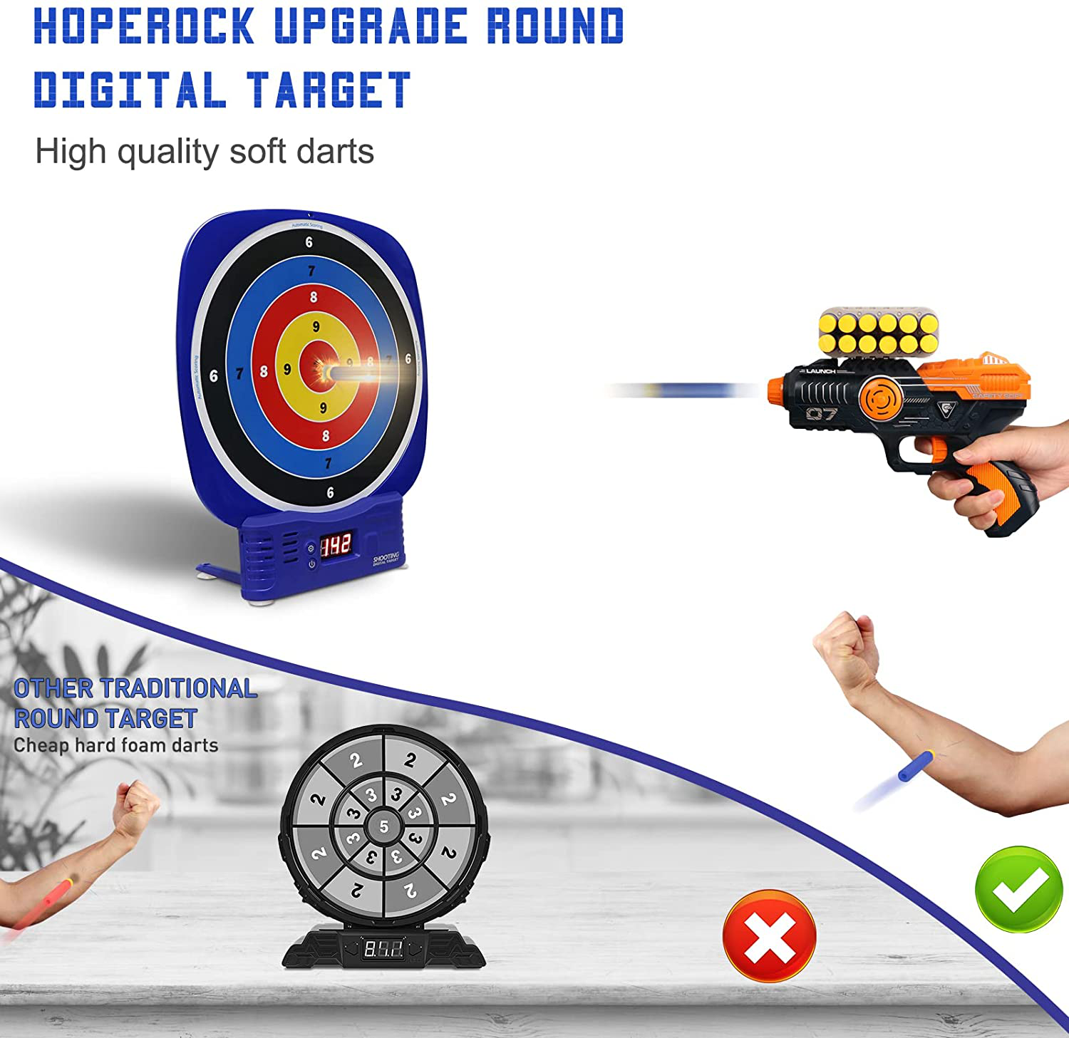 Shooting Game Toys for Kids Age 4-7 8-12, round Digital Shooting Target Electronic Scoring Board Games with Foam Dart Blaster Shooting Toy, Birthday Christmas Gifts for 5 6 7 8 9 10+ Years Old Boys