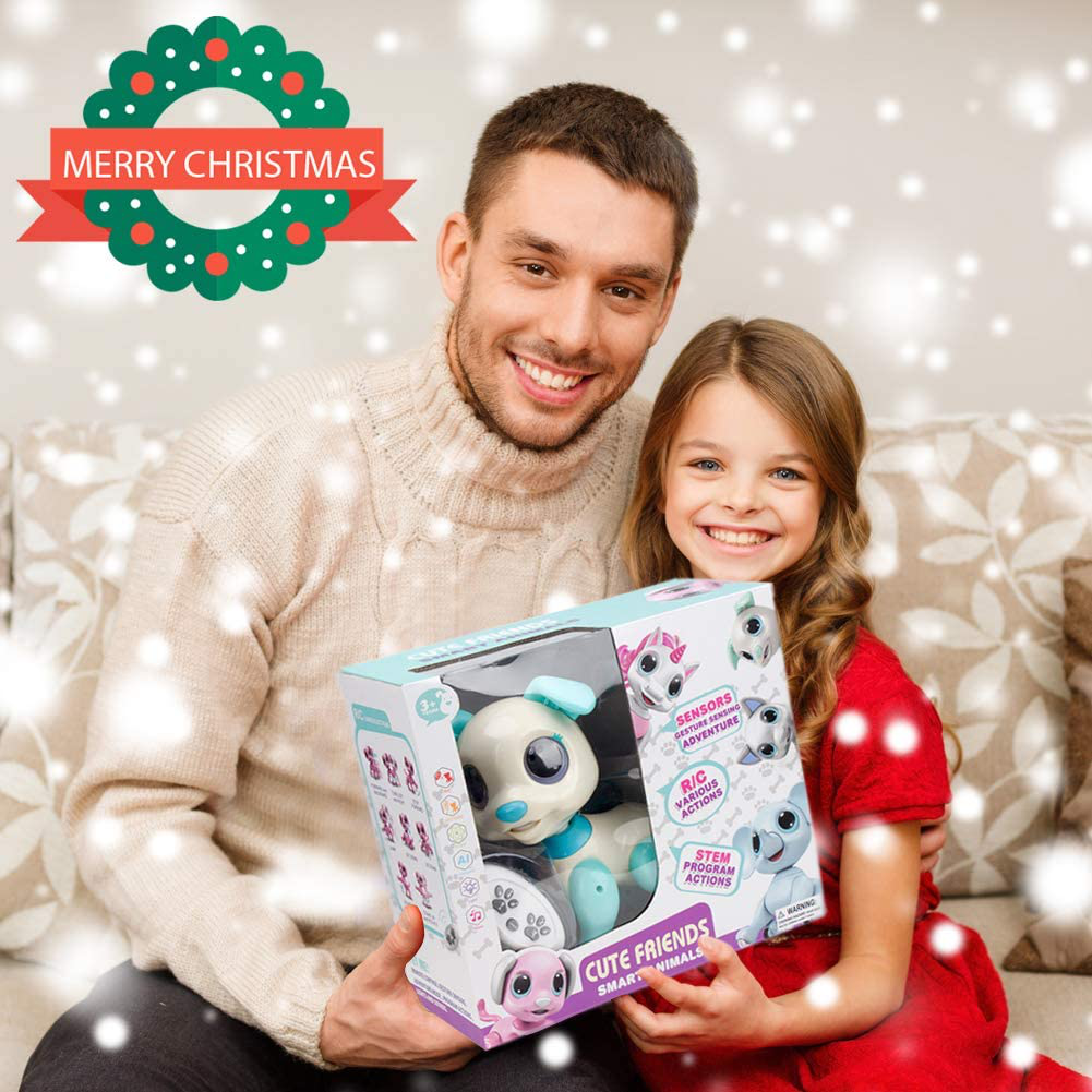 BIRANCO. RC Dog, Electronic Pets - Remote Control, Gesture Control, STEM Programmable Actions, Walk and Bark, Fun Puppy Toys for Boys and Girls, Ages 3 and up (White)