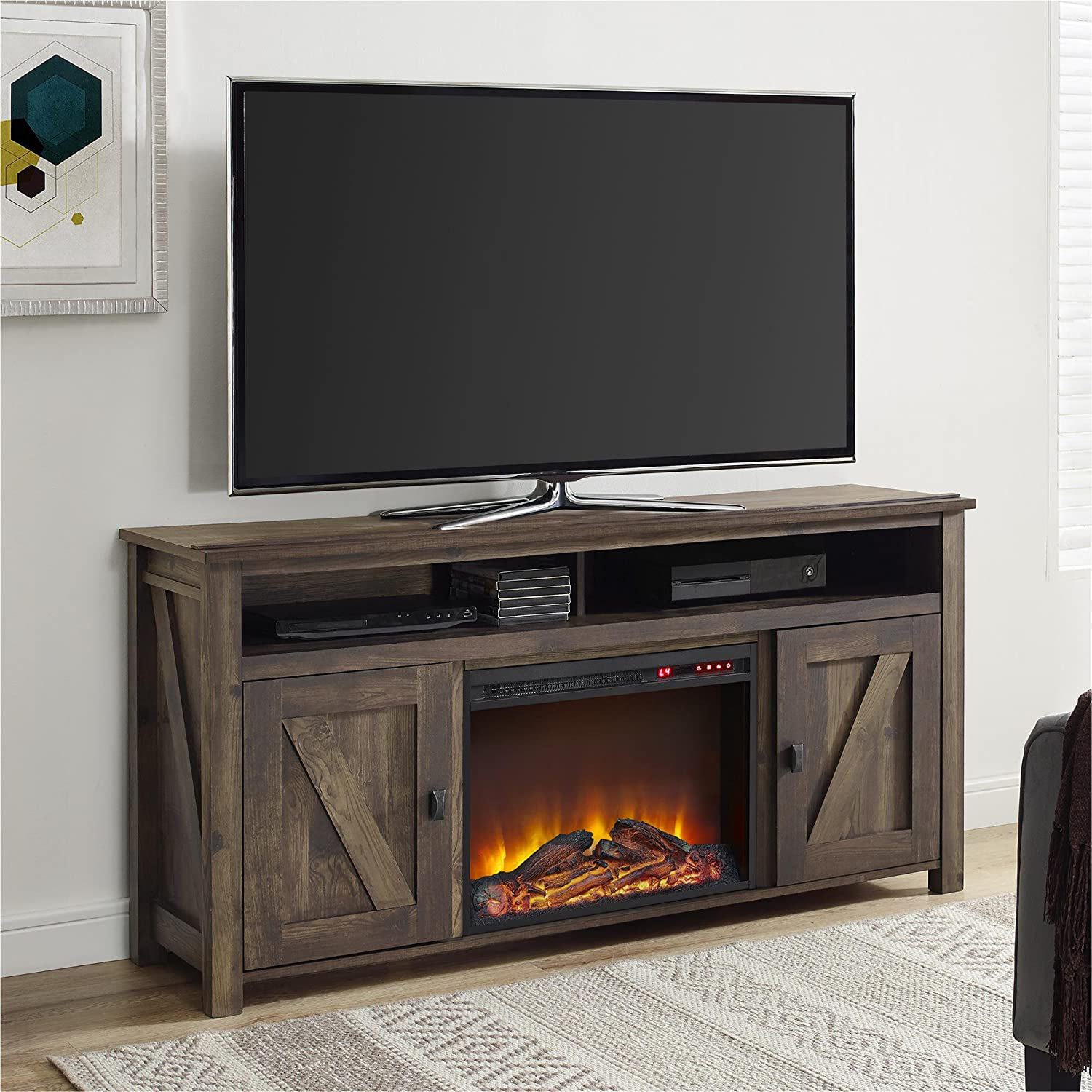 Ameriwood Home Farmington Electric Fireplace TV Console for Tvs up to 60", Rustic