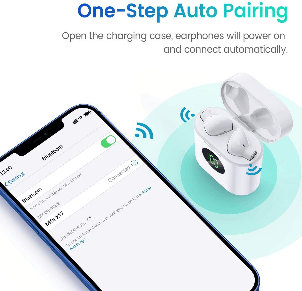 MIFA True Wireless Earbuds, TWS Bluetooth Headphones Stereo Sound Earphones, 30H Playtime Wireless Charging Case & Power Display, Sweat Proof Dual Bluetooth 5.0 Headset with Built-In Mic for Sports