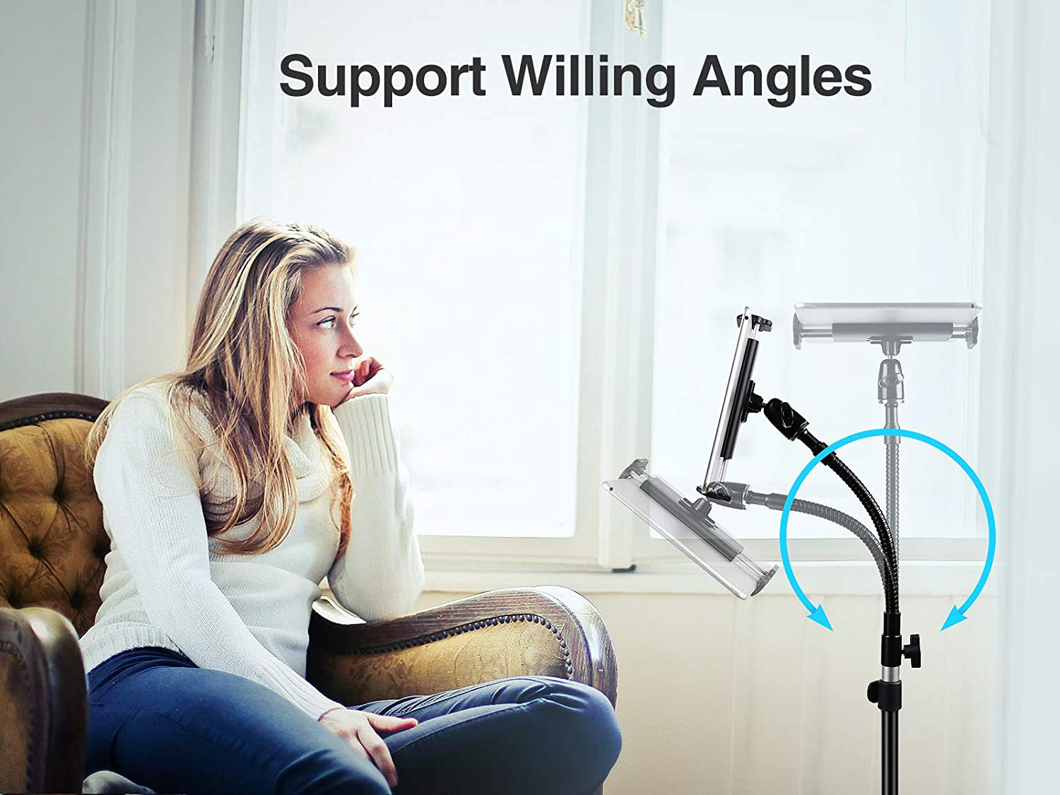 Elitehood Metal Ipad Tripod Stand & Adjustable 72’’ Gooseneck Tablet Floor Stand Holder, Heavy Duty Aluminum Ipad Floor Stand for Ipad Pro 12.9 11, Mini, Air, Iphone and 4.7-12.9" Tablets Cell Phones