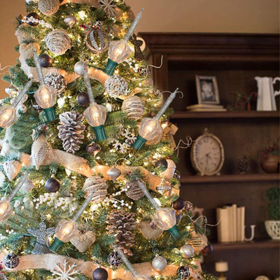 Romasaty Christmas Bubble Lights, 7 Clear Bulbs with Silver Glitter for Christmas Tree Holiday Lighting, Green Wire