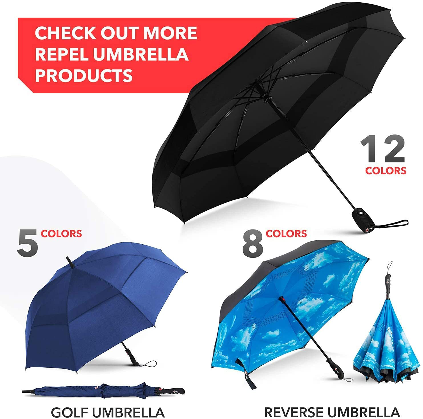 Repel Umbrella Windproof Travel Umbrella - Compact, Light, Automatic, Strong and Portable - Wind Resistant, Small Folding Backpack Umbrella for Rain - Men and Women
