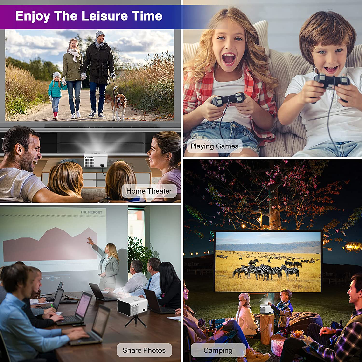 Native 1080P Projector Bluetooth with Digital Zoom&Hifi Stereo, BIGASUO Outdoor Movie Projector, 7500L Home Portable Projector Compatible Hdmi,Usb,Av,Tv[100''Screen Included]