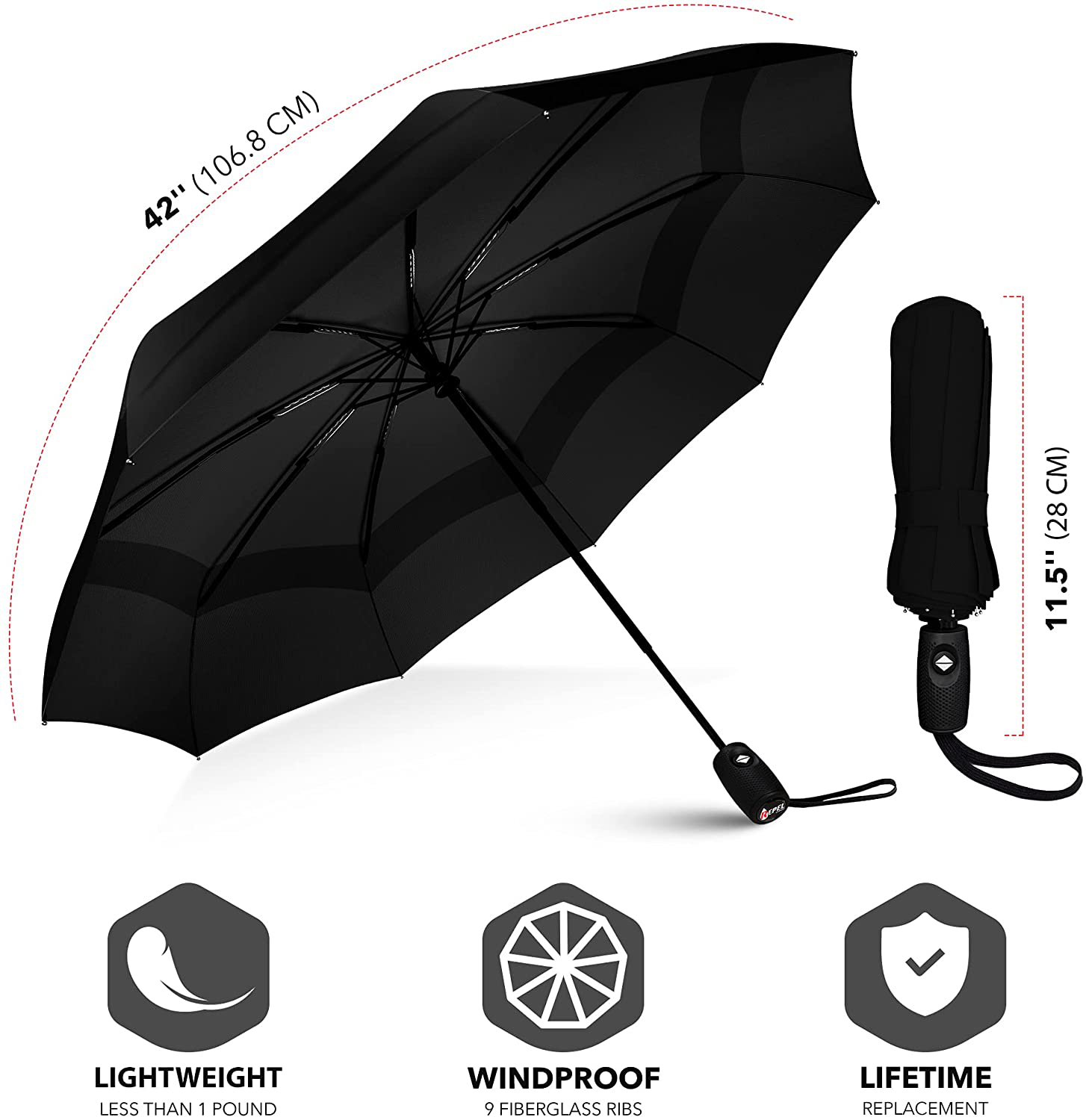 Repel Umbrella Windproof Travel Umbrella - Compact, Light, Automatic, Strong and Portable - Wind Resistant, Small Folding Backpack Umbrella for Rain - Men and Women