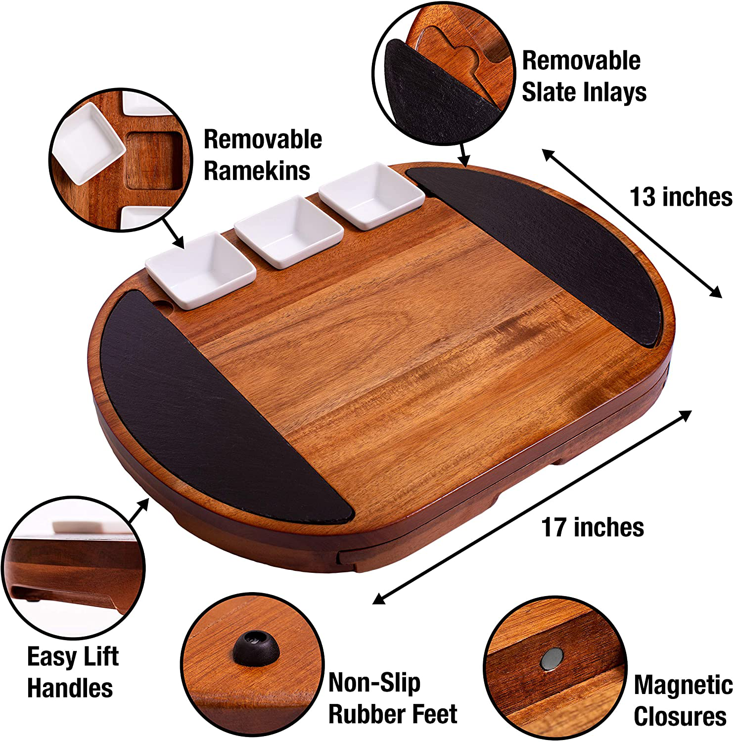 Real Life Living - Charcuterie Board Acacia Wood Cheese Board with Serving Tray for Wedding, Housewarming & Holiday Gift (Charcuterie & Cheese Board Set) (Oval)