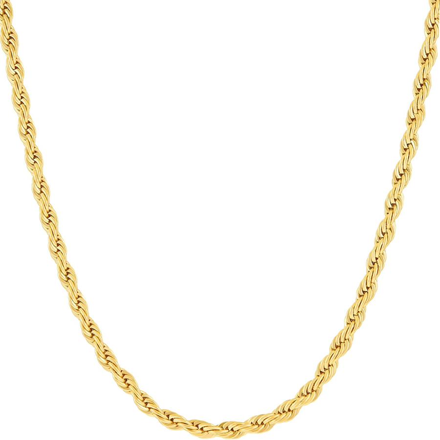 LIFETIME JEWELRY 3Mm Diamond Cut Rope Chain Necklace 24K Real Gold Plated