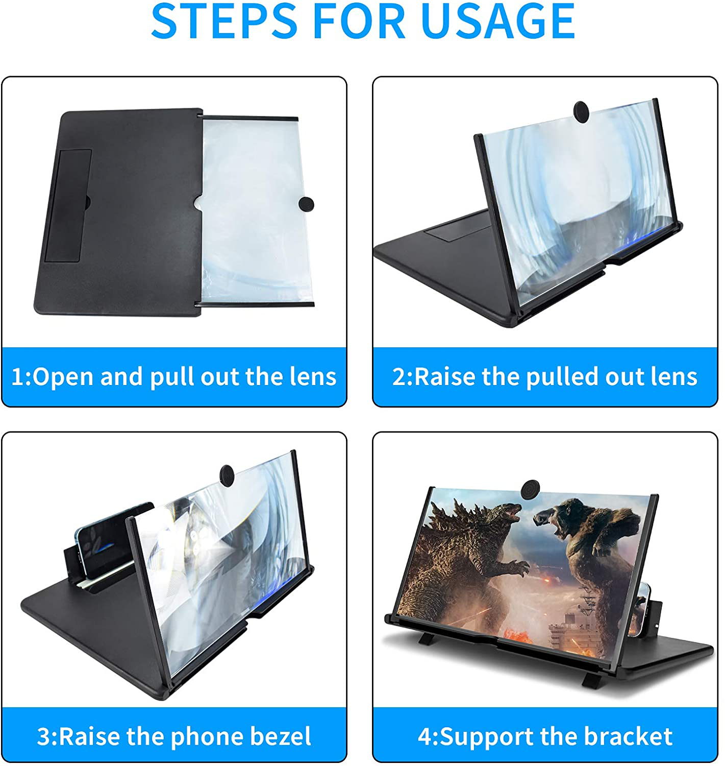 16 Inch Screen Magnifier for Cell Phone 3D Magnifier Screen Enlarger for Movies,Videos,Reading,Gaming-Screen Amplifie with Foldable Phone Stand Holder. Compatible with All Smartphones -Black