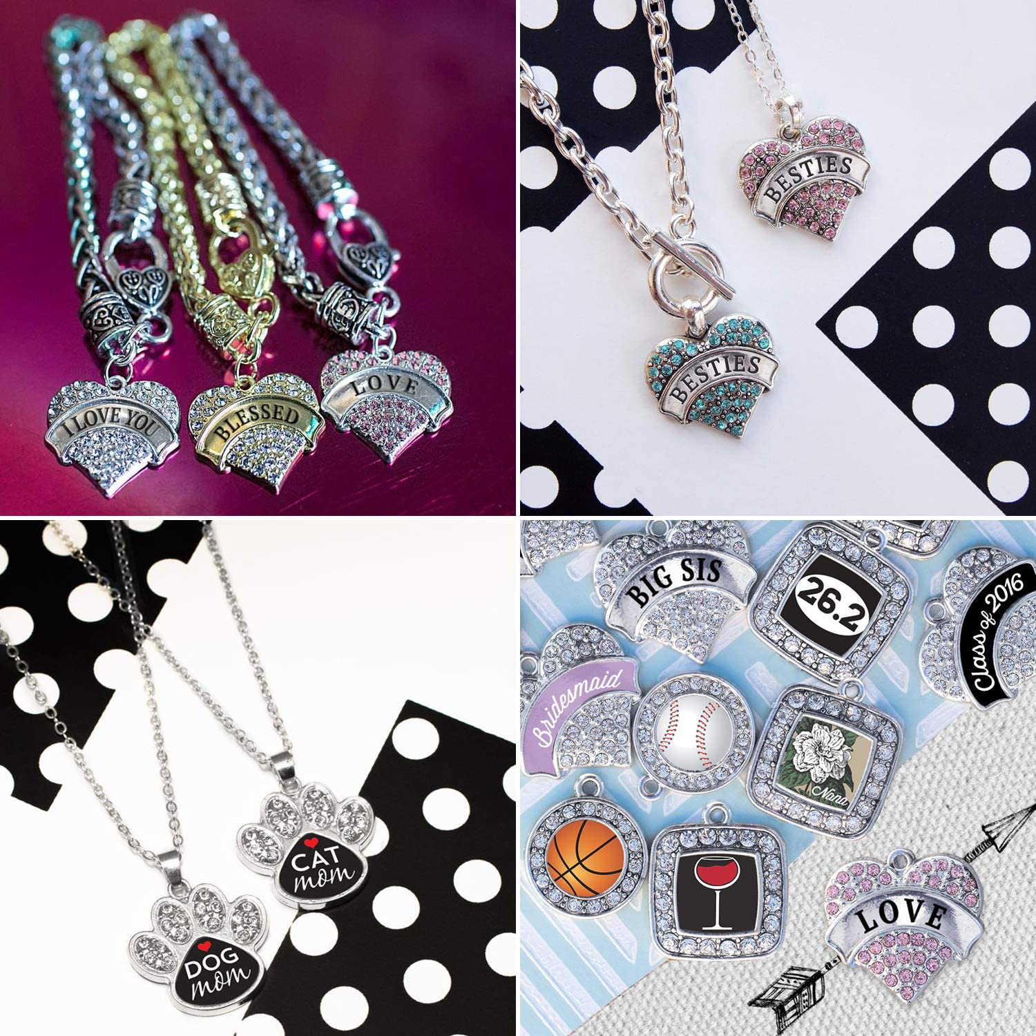 Inspired Silver - Baseball Heart Charm Ornament - Silver Customized Charm Holiday Ornaments with Cubic Zirconia Jewelry