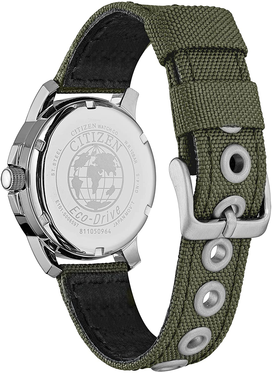 Citizen Eco-Drive Garrisonquartz Unisex Watch, Stainless Steel with Nylon Strap, Field Watch, Green (Model: BM8180-03E)