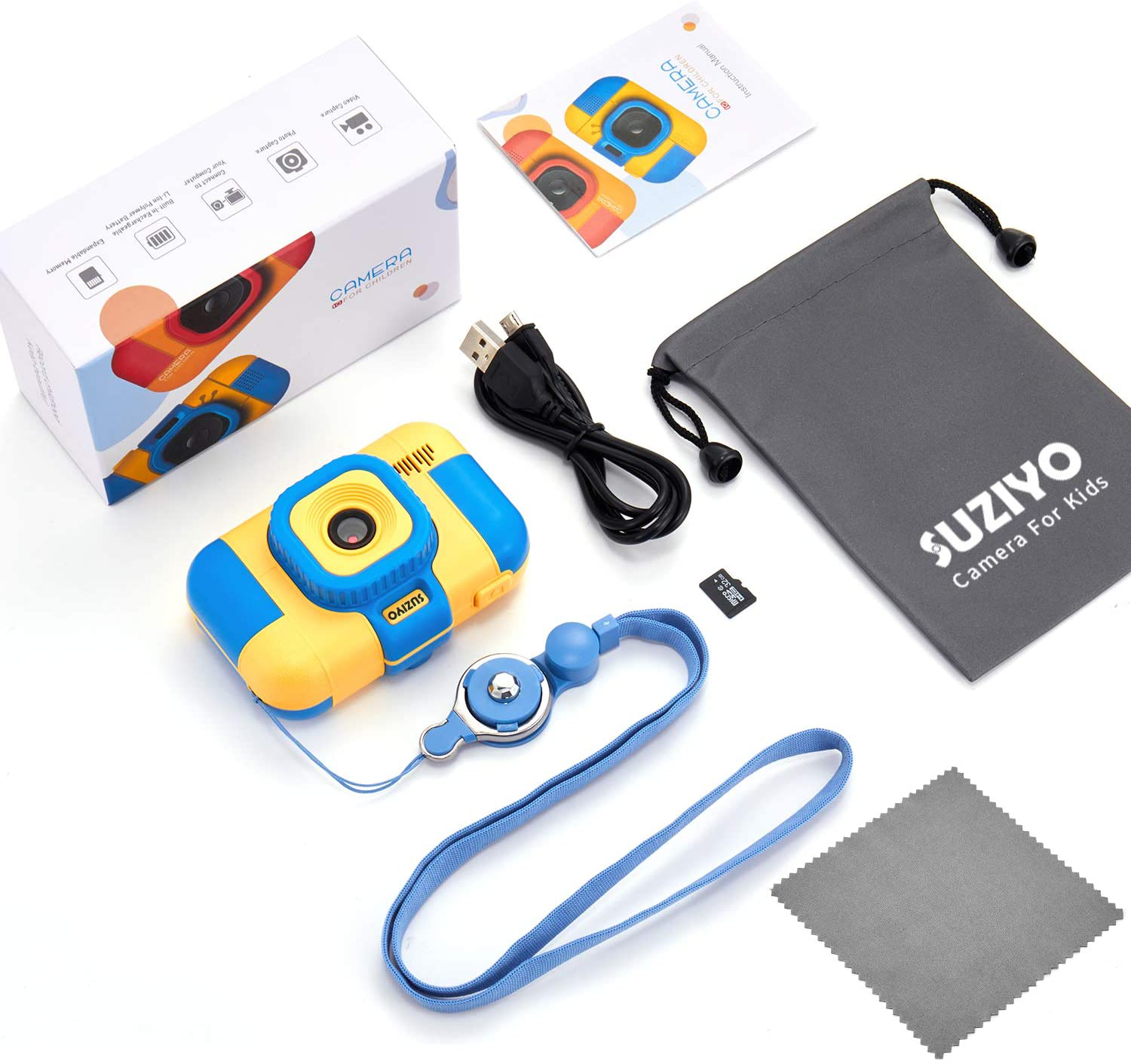 SUZIYO Kids Camera, Digital Video Camcorder Dual Lens 1080P 2.4 Inch Hd,Best Birthday Electronic Toys Gifts for Toddlers Age 3-10 Years Old Boys Grils Children (With 32G Micro SD Card,Blue)