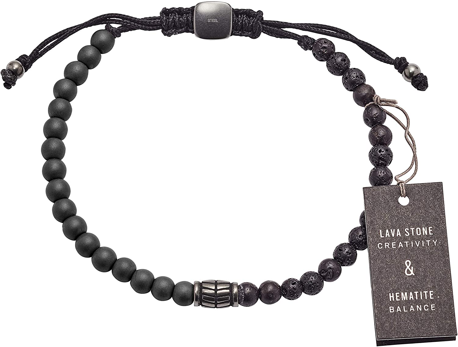 Fossil Men'S Stainless Steel and Beaded Bracelet