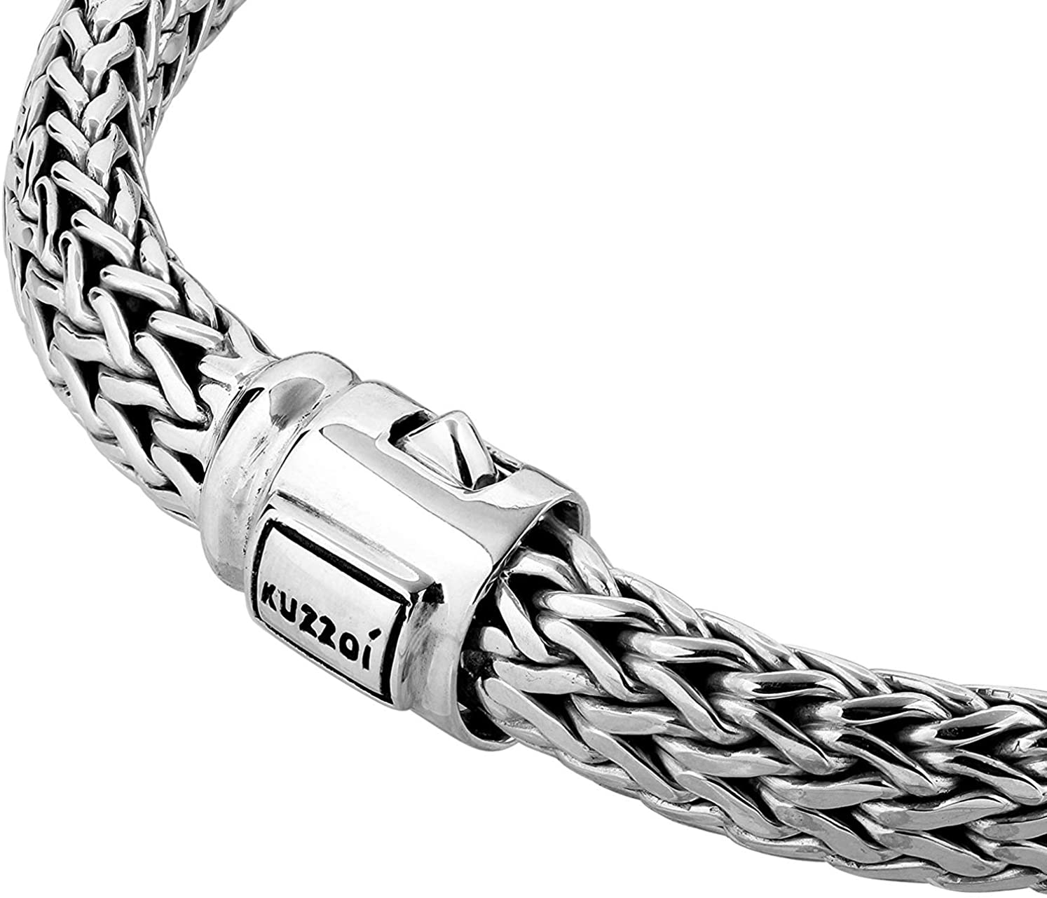 Kuzzoi Men Bracelet Wheat Chain Braided Cool with Clasp Made of 925 Sterling Silver, Length 7,48 Inch - 9,05 Inch, Width 0,35 Inch, 1.87 Oz