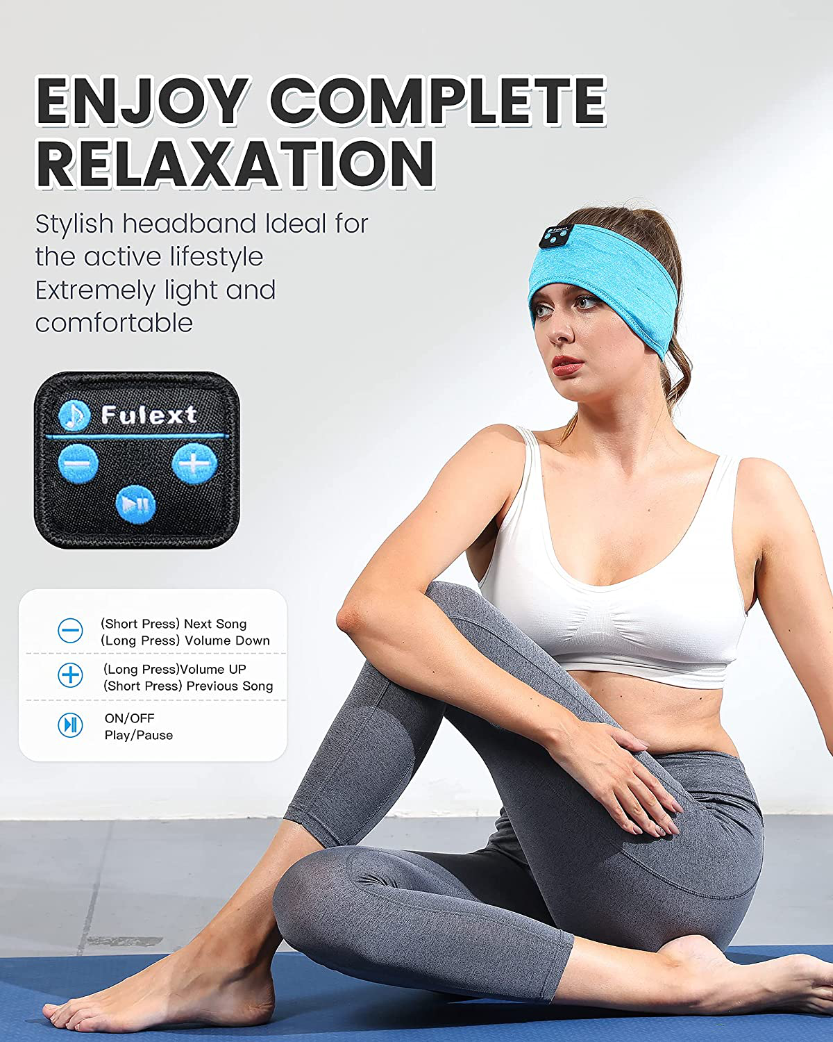Sleep Headphones Bluetooth Headband, Perytong Upgrage Soft Sleeping Wireless Music Sport Headbands, Long Time Play Sleeping Headsets with Built in Speakers Perfect for Workout, Running, Yoga