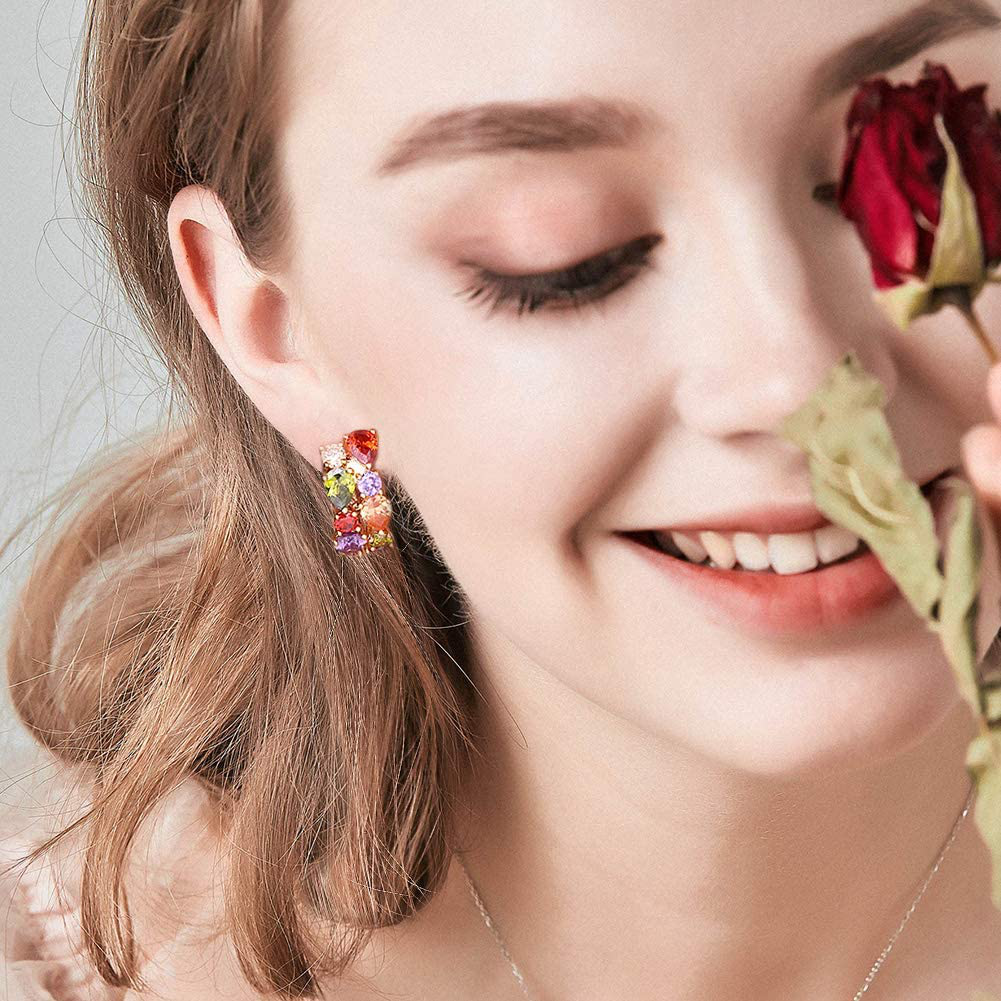 Bamoer Mona Lisa Multicolored Swarovski Elements Crystal Fashion Bridal Jewelry Sets Necklace and Earrings and Bracelet and Ring for Women Girls (Only Earring)-Ideal Valentine’S Day Gift…