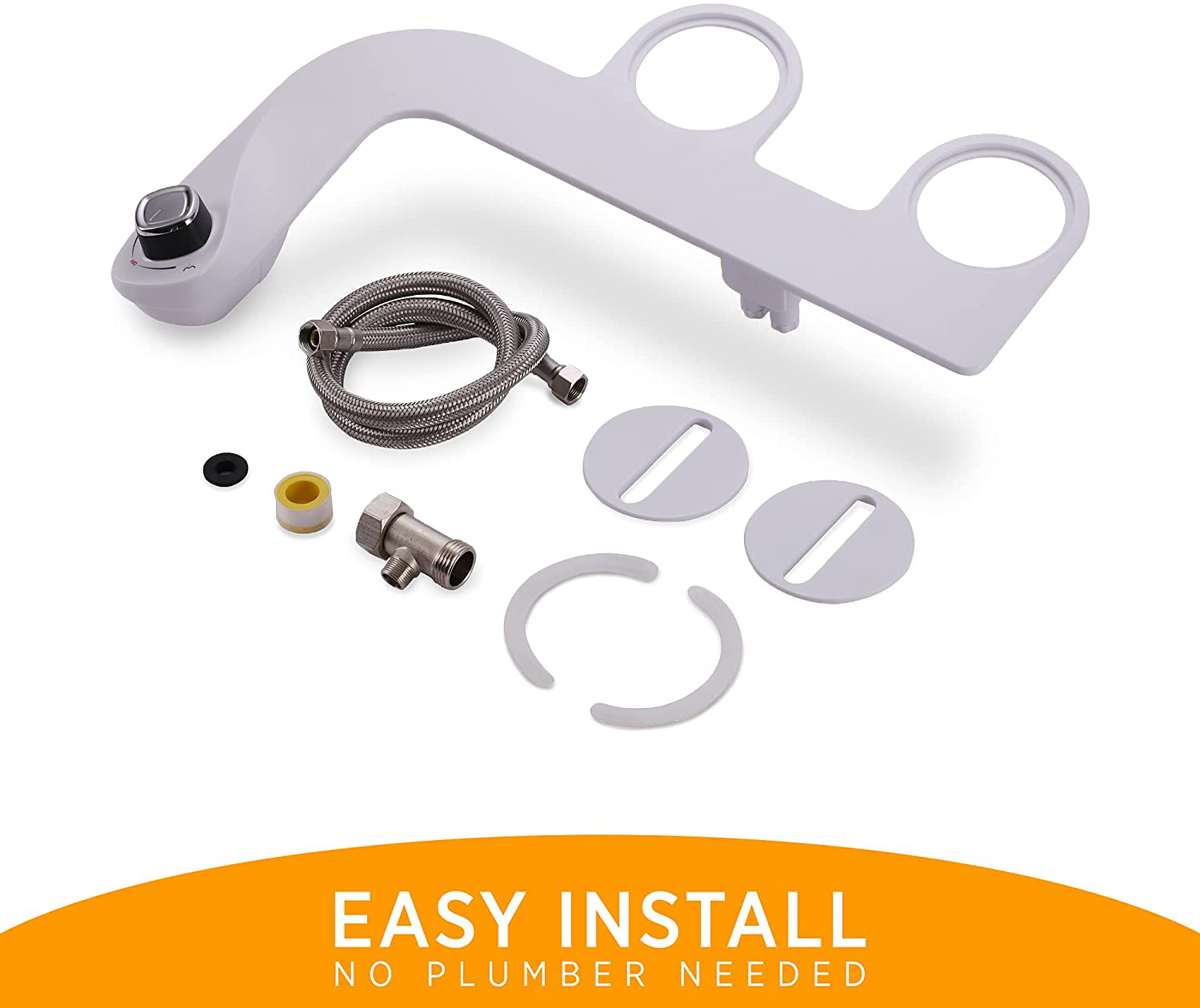 Slimedge Simple Bidet Toilet Attachment in White with Dual Nozzle, Fresh Water Spray, Non Electric, Easy to Install, Brass Inlet and Internal Valve