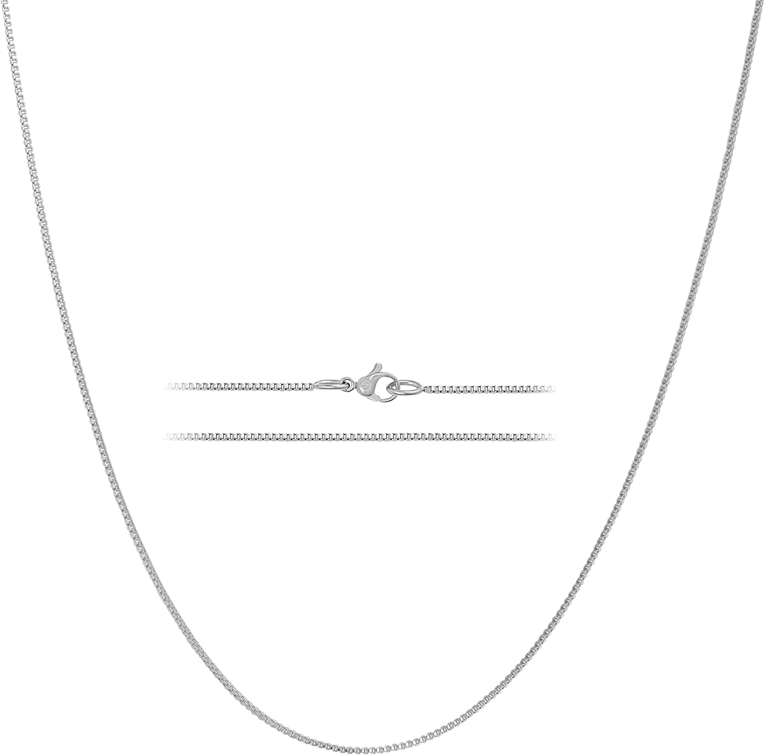 KISPER 24K White Gold over Stainless Steel 1.2 Mm Box Chain Necklace